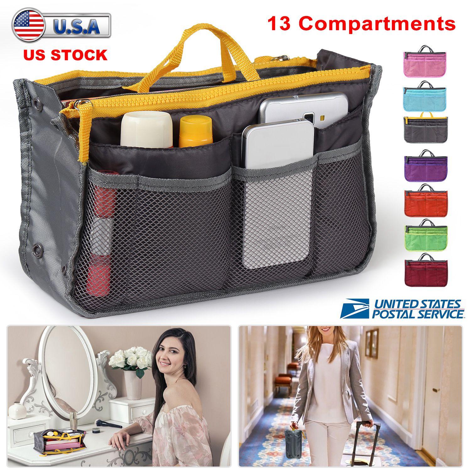 Women Lady Travel Insert Handbag Organiser Makeup Bags Toiletry Purse Liner w/Hand Strap thumbnail 2