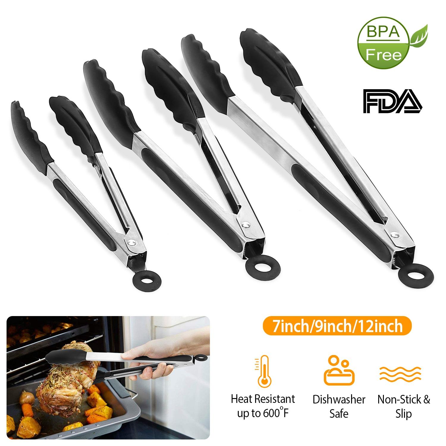 3Pcs Kitchen Tongs Stainless Steel Locking Food Tongs with Silicon Tips BPA Free Non-Stick BBQ Cooking Grilling Locking Food Tongs High Heat Resistant thumbnail 3