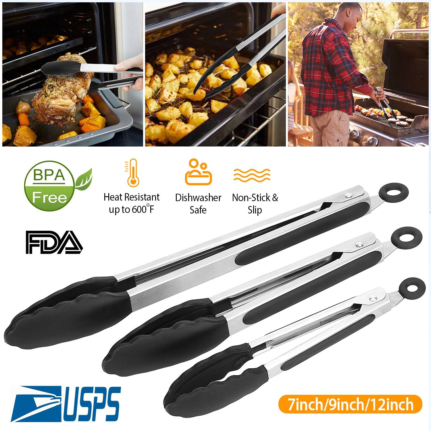 3Pcs Kitchen Tongs Stainless Steel Locking Food Tongs with Silicon Tips BPA Free Non-Stick BBQ Cooking Grilling Locking Food Tongs High Heat Resistant thumbnail 4