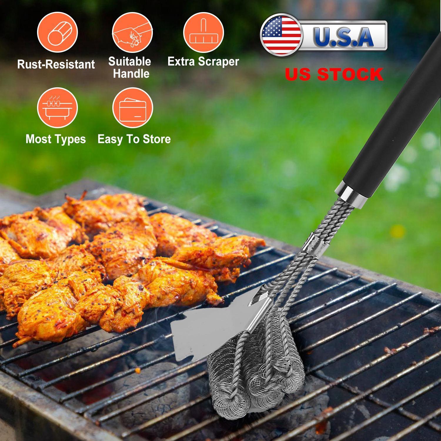 BBQ Grill Cleaning Brush Stainless Steel Barbecue Cleaner Scraper 16.5in Handle Stiff Wire Bristles For Grill Cooking Grates thumbnail 4