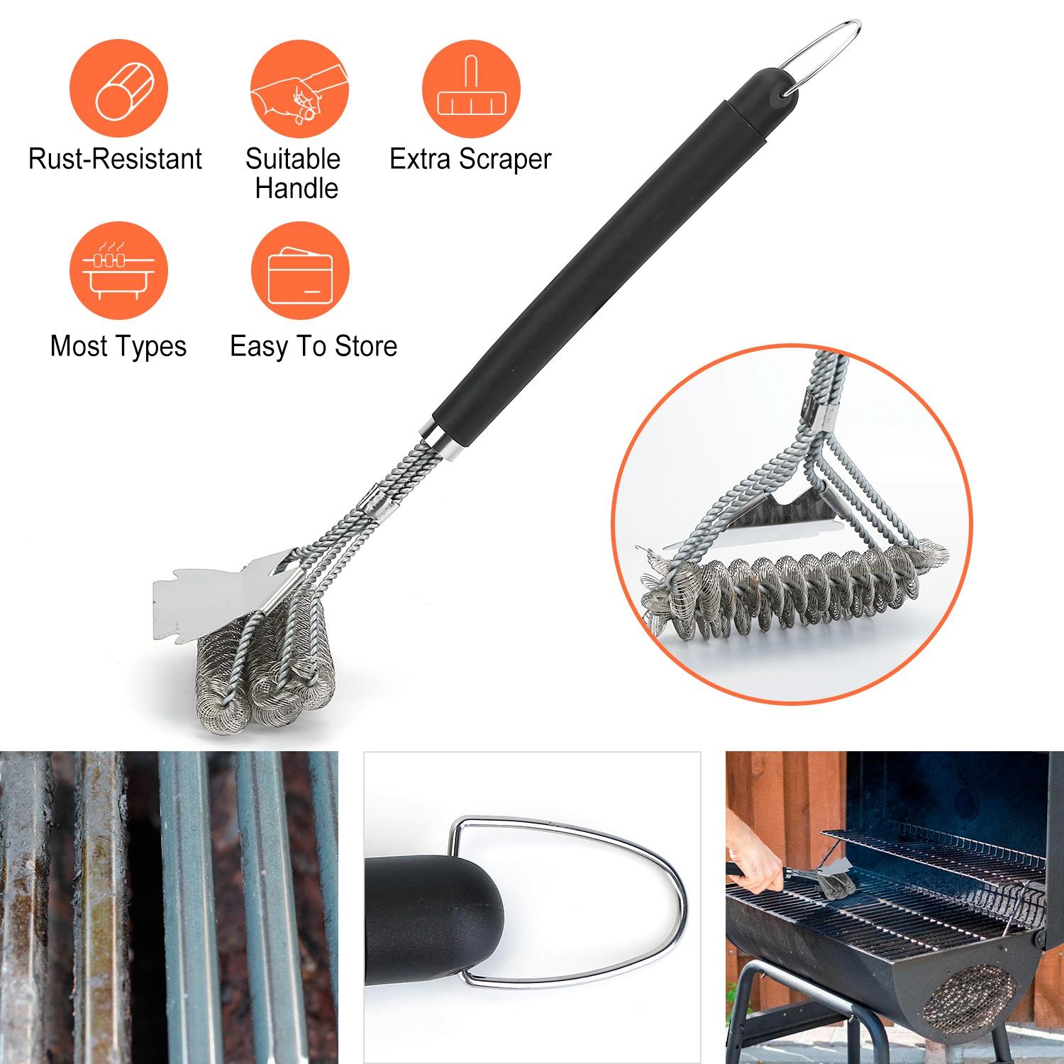 BBQ Grill Cleaning Brush Stainless Steel Barbecue Cleaner Scraper 16.5in Handle Stiff Wire Bristles For Grill Cooking Grates thumbnail 3