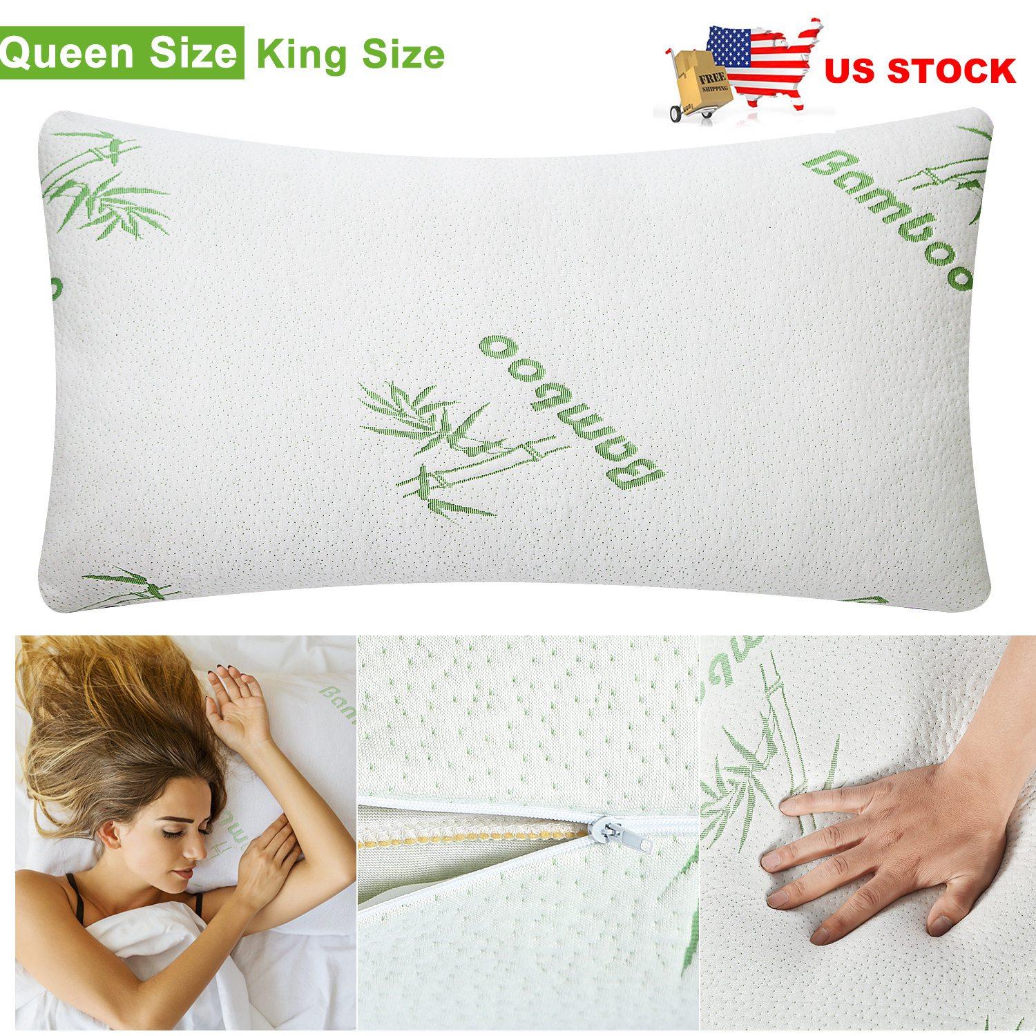Bamboo Memory Foam Pillow Hypoallergenic Bed Pillow For Head Neck Rest Sleeping Shredded Pillow W/ Washable Cover thumbnail 2