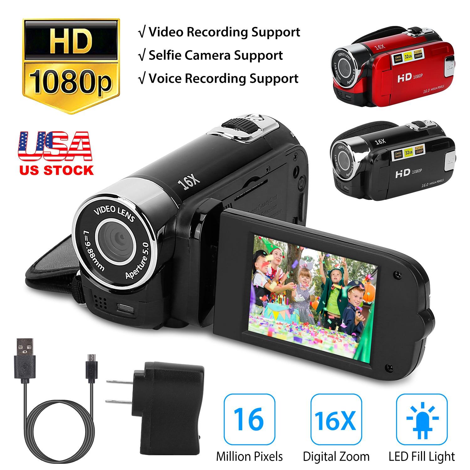 HD 1080P Digital Video Camcorder 2.7in 16X Zoom DV Camera 270° Rotation Rechargeable Kid Camera w/Fill Light Selfie thumbnail 2