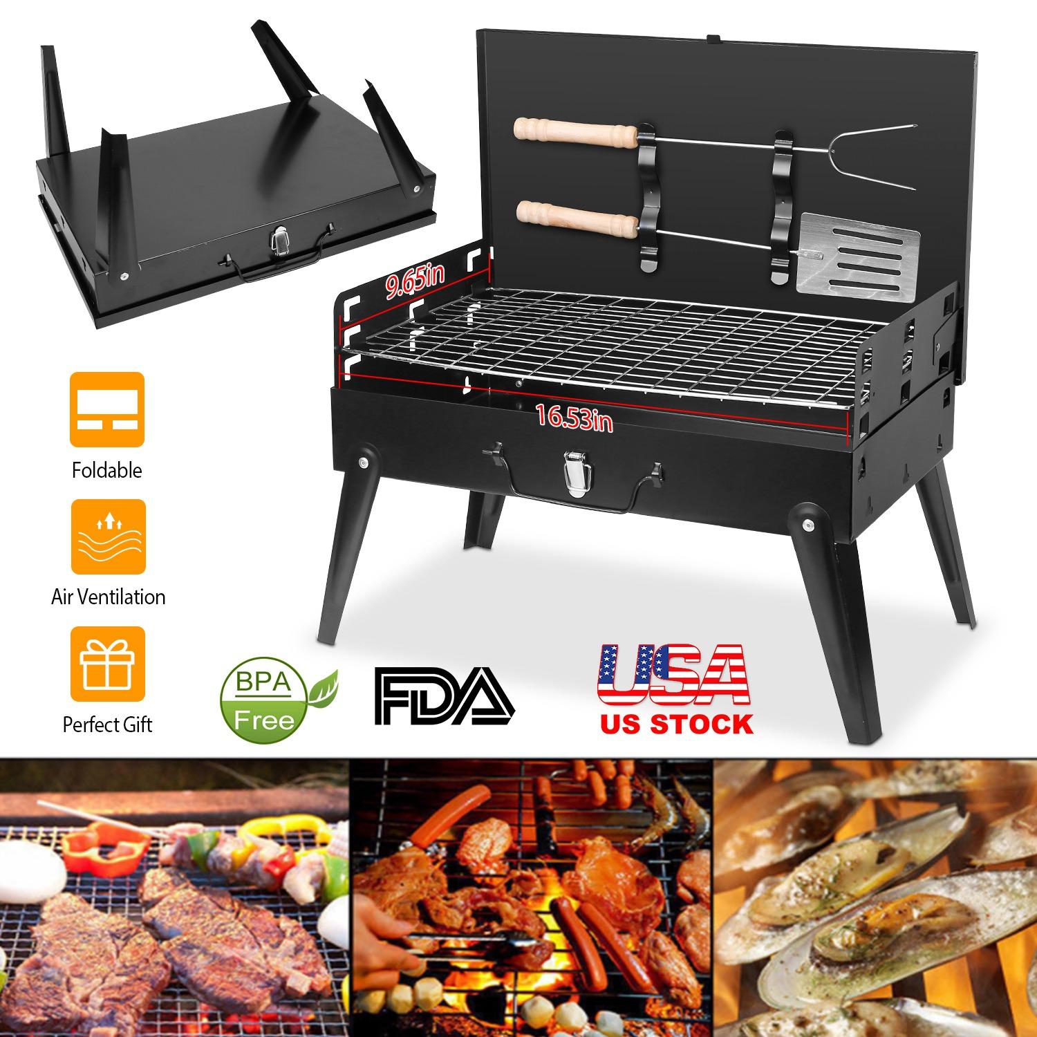 16.7x10x17.7in Portable Charcoal Grill Foldable BBQ Suitcase Grill Shelf For Outdoor Camping Picnics Garden Grilling thumbnail 4