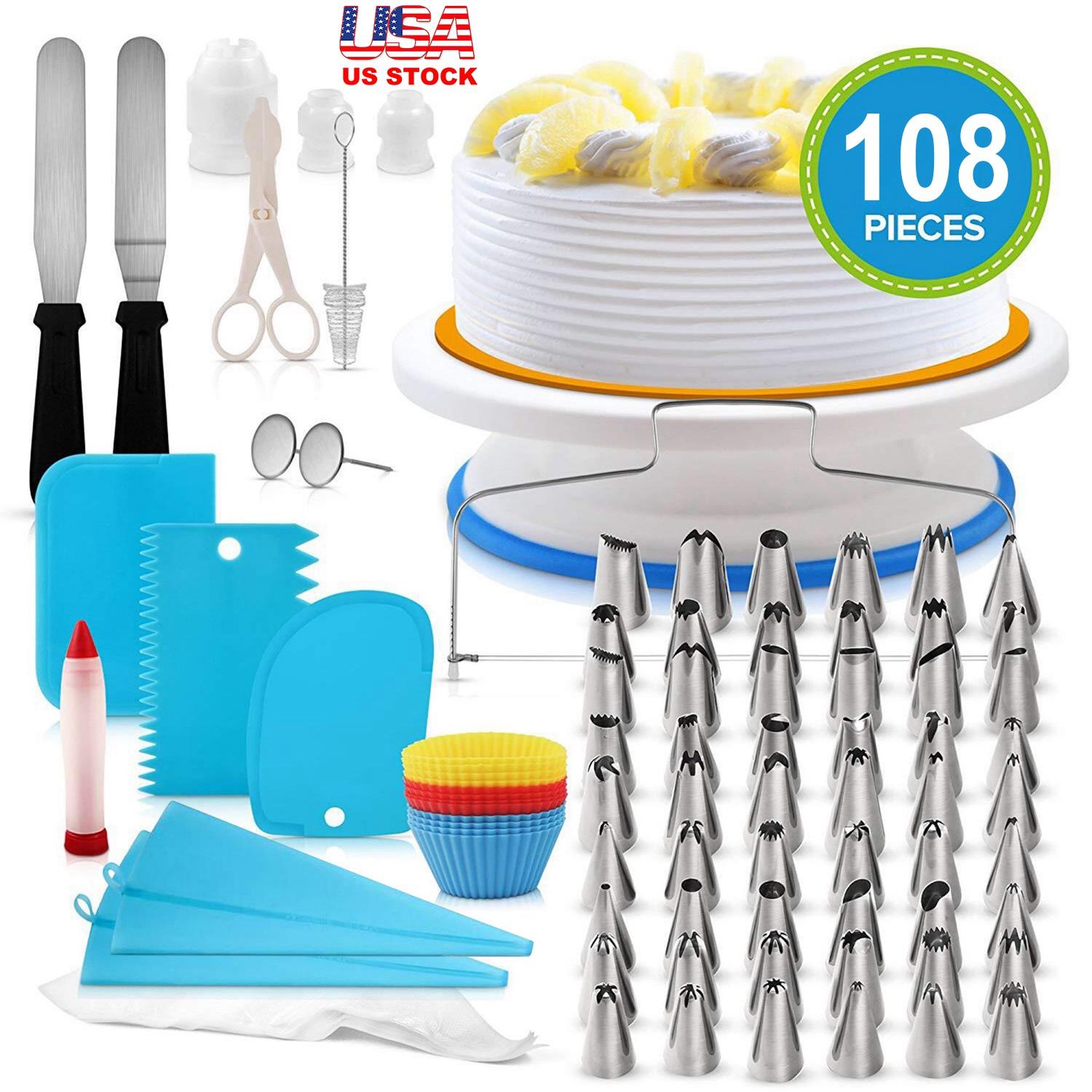 11in Rotating Cake Turntable 108Pcs Cake Decorating Supplies Kit Revolving Cake Table Stand Base Baking Tools thumbnail 2