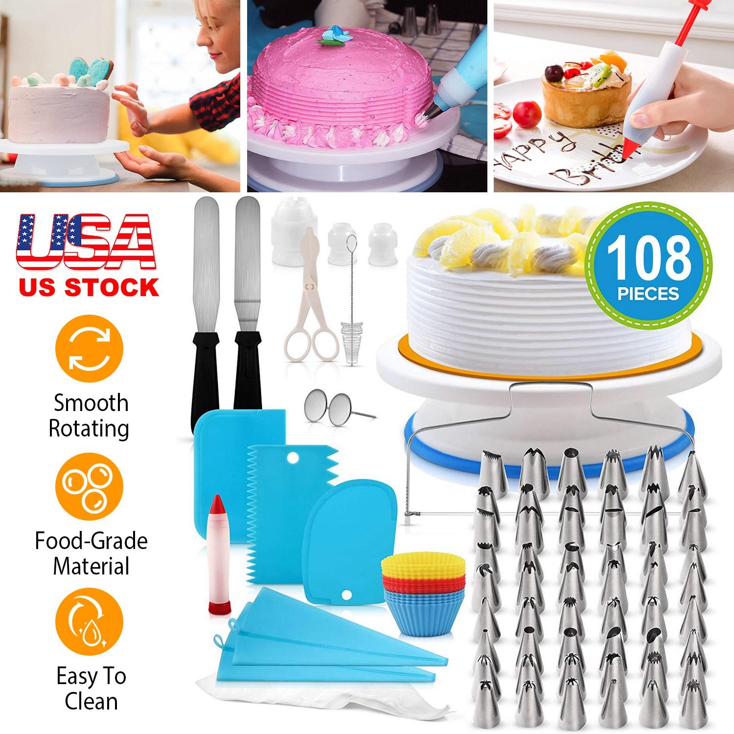 11in Rotating Cake Turntable 108Pcs Cake Decorating Supplies Kit Revolving Cake Table Stand Base Baking Tools thumbnail 4