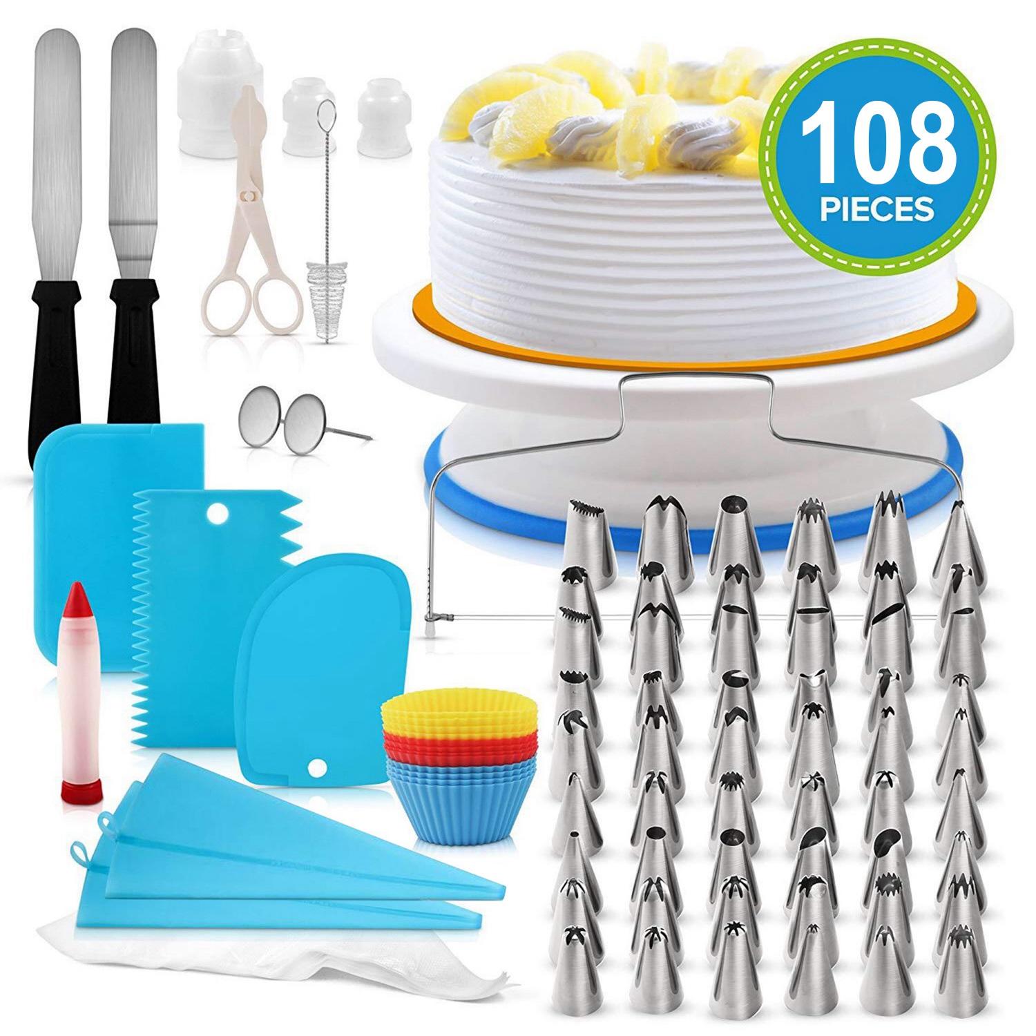 11in Rotating Cake Turntable 108Pcs Cake Decorating Supplies Kit Revolving Cake Table Stand Base Baking Tools thumbnail 1