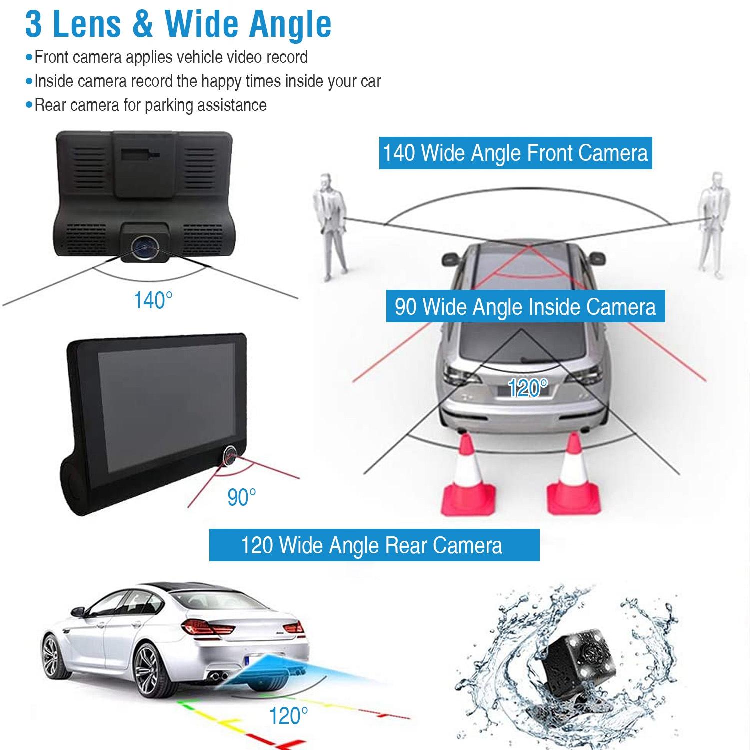 1296P Car DVR Dash Camera 4In 3 Lens Vehicle Driving Recorder Seamless Recording thumbnail 3