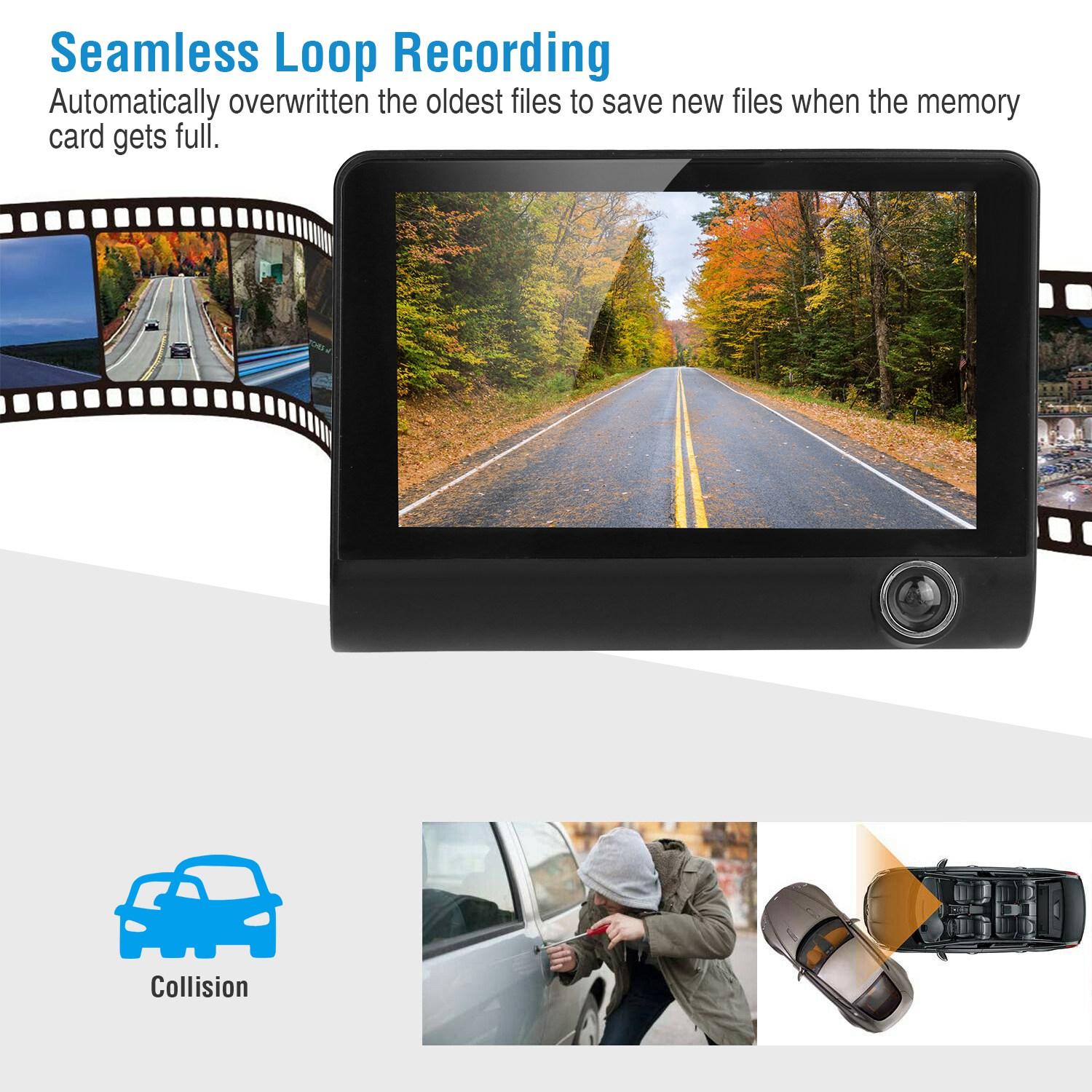 1296P Car DVR Dash Camera 4In 3 Lens Vehicle Driving Recorder Seamless Recording thumbnail 4
