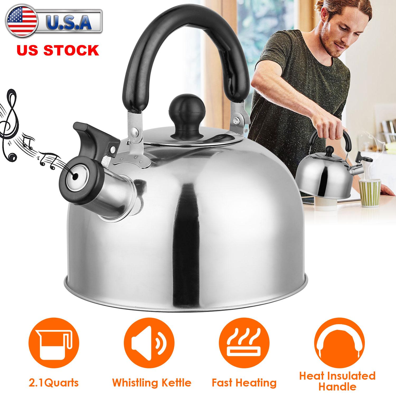 2.1Quarts Stainless Steel Whistling Tea Kettle Stovetop Induction Gas Teapot with Insulated Handle Camping Kitchen Office thumbnail 4