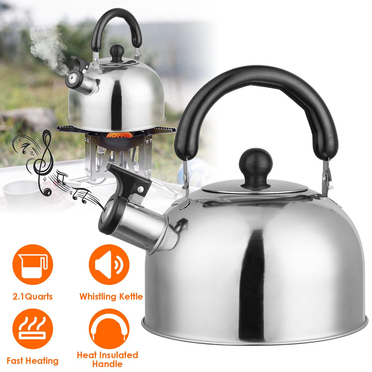 2.1Quarts Stainless Steel Whistling Tea Kettle Stovetop Induction Gas Teapot with Insulated Handle Camping Kitchen Office thumbnail 3