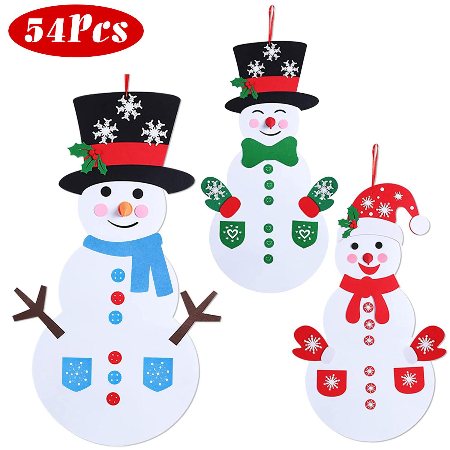 Felt Christmas Snowman Set DIY Felt Christmas Hanging Decorations Kits with 54Pcs Detachable Ornaments Xmas Gift for Toddlers thumbnail 3