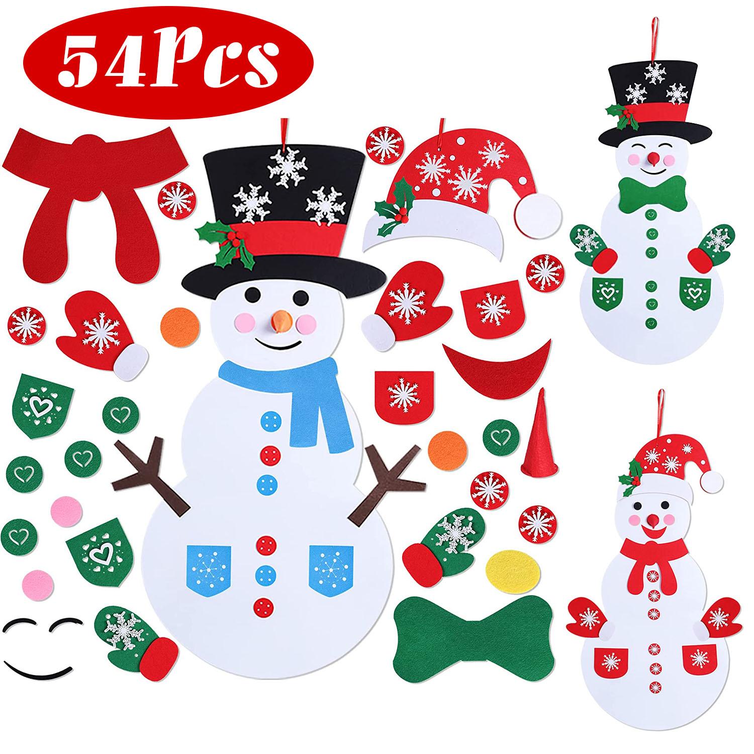 Felt Christmas Snowman Set DIY Felt Christmas Hanging Decorations Kits with 54Pcs Detachable Ornaments Xmas Gift for Toddlers thumbnail 2