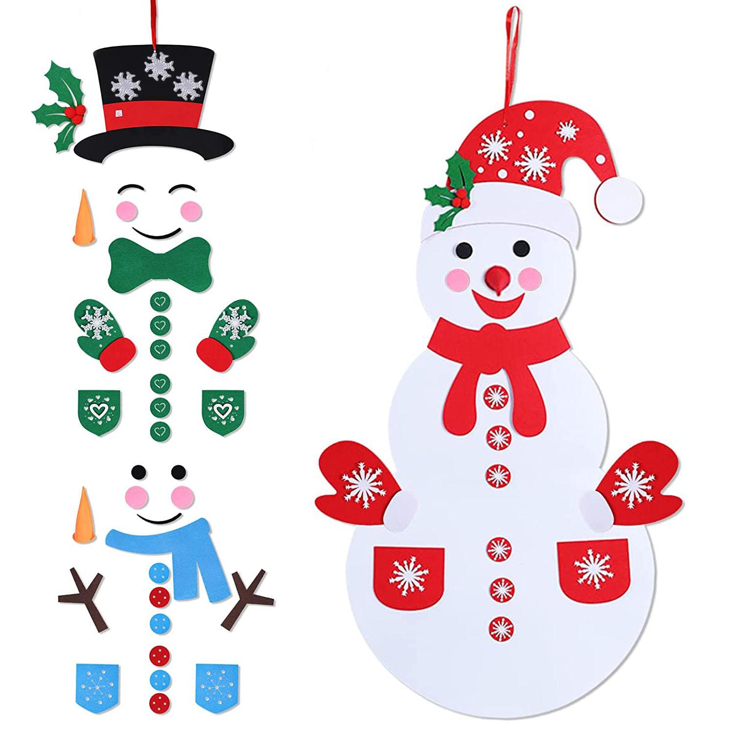 Felt Christmas Snowman Set DIY Felt Christmas Hanging Decorations Kits with 54Pcs Detachable Ornaments Xmas Gift for Toddlers thumbnail 1