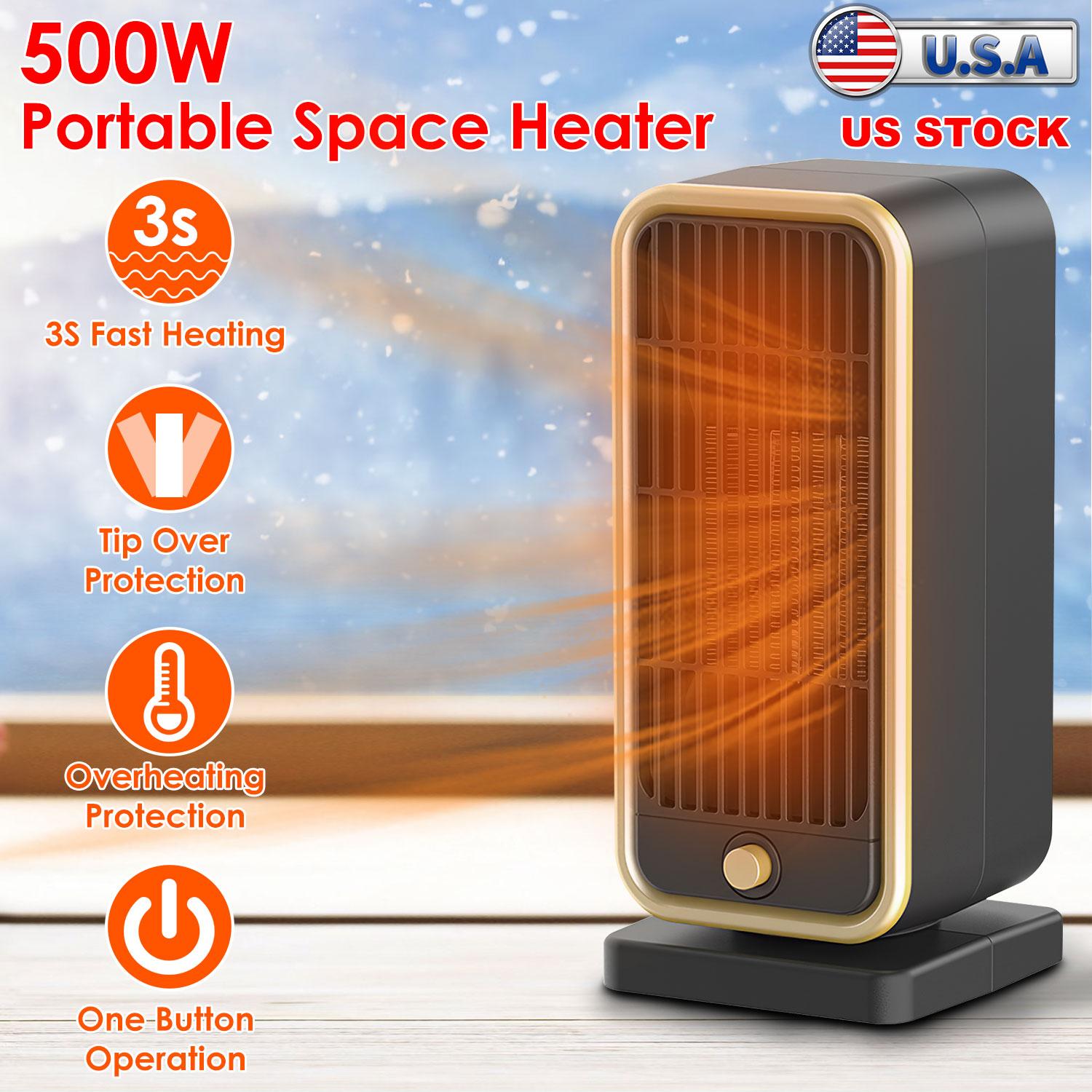 500W Portable Electric Heater PTC Ceramic Heating Space Heater Overheating Tip Over Protection 3S Heating Space For 322 Sq FT Home Office Use thumbnail 4