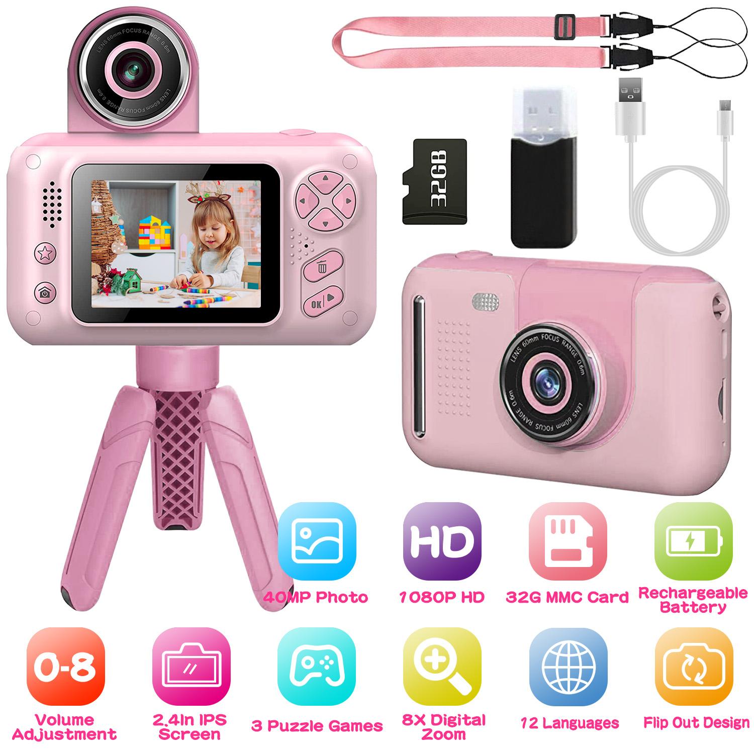 Kids Digital Camera with Flip Lens Children Video Camcorder Christmas Toy Birthday Gifts with Tripod 2.4in Screen 32G MMC Card for 3-10 Year Old Boys  thumbnail 3