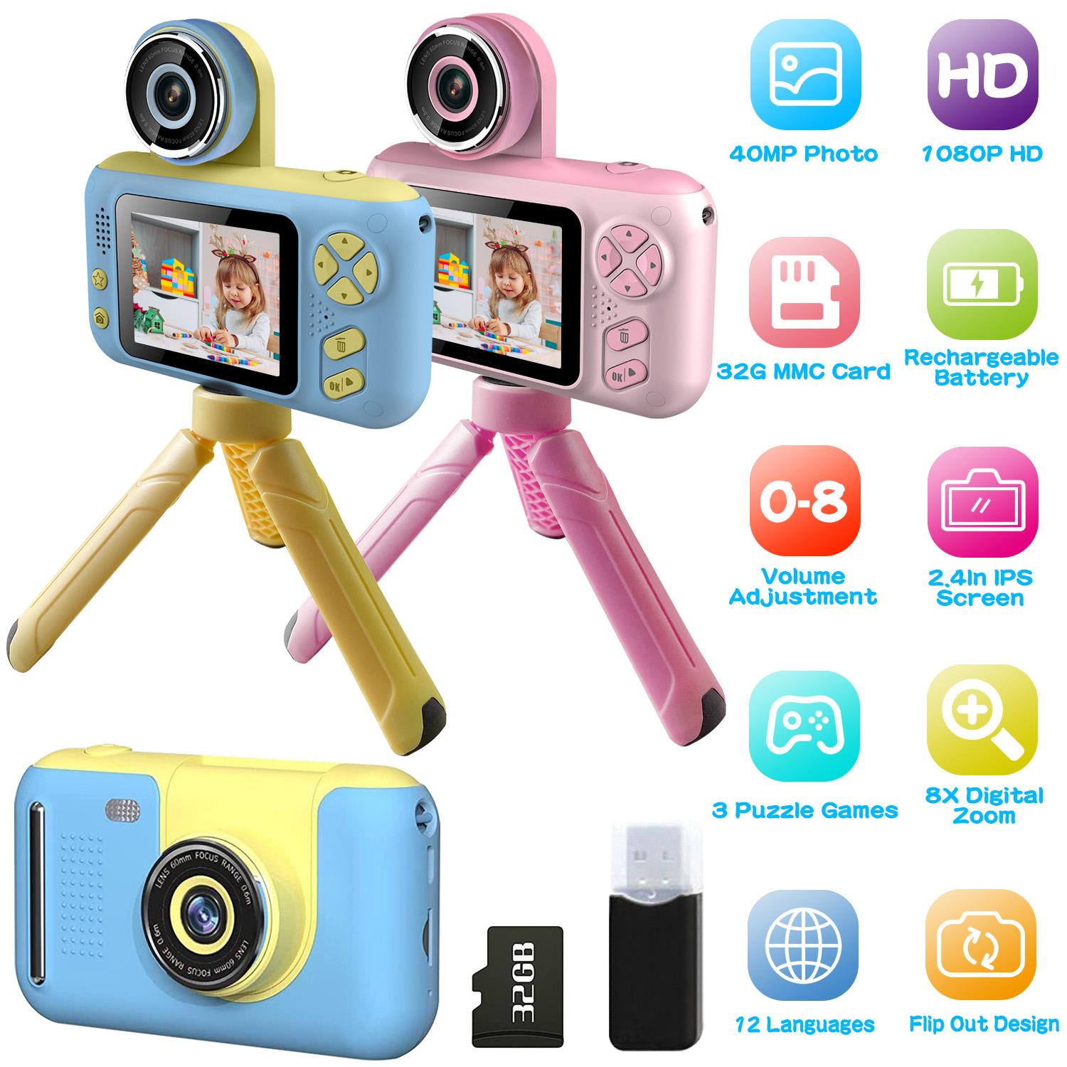 Kids Digital Camera with Flip Lens Children Video Camcorder Christmas Toy Birthday Gifts with Tripod 2.4in Screen 32G MMC Card for 3-10 Year Old Boys  thumbnail 4
