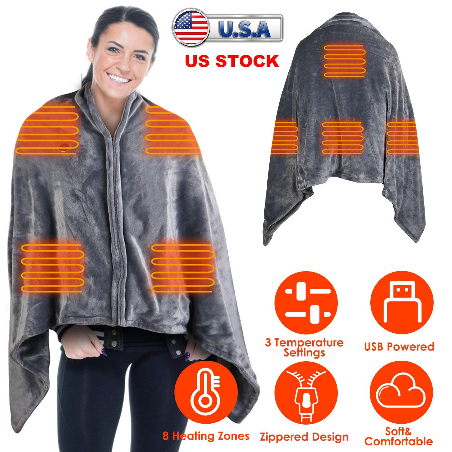 USB Heated Blanket Electric Heated Blanket Heated Poncho Shawl Wrap Throw with Zipper Washable for Home Office 59*31in thumbnail 4