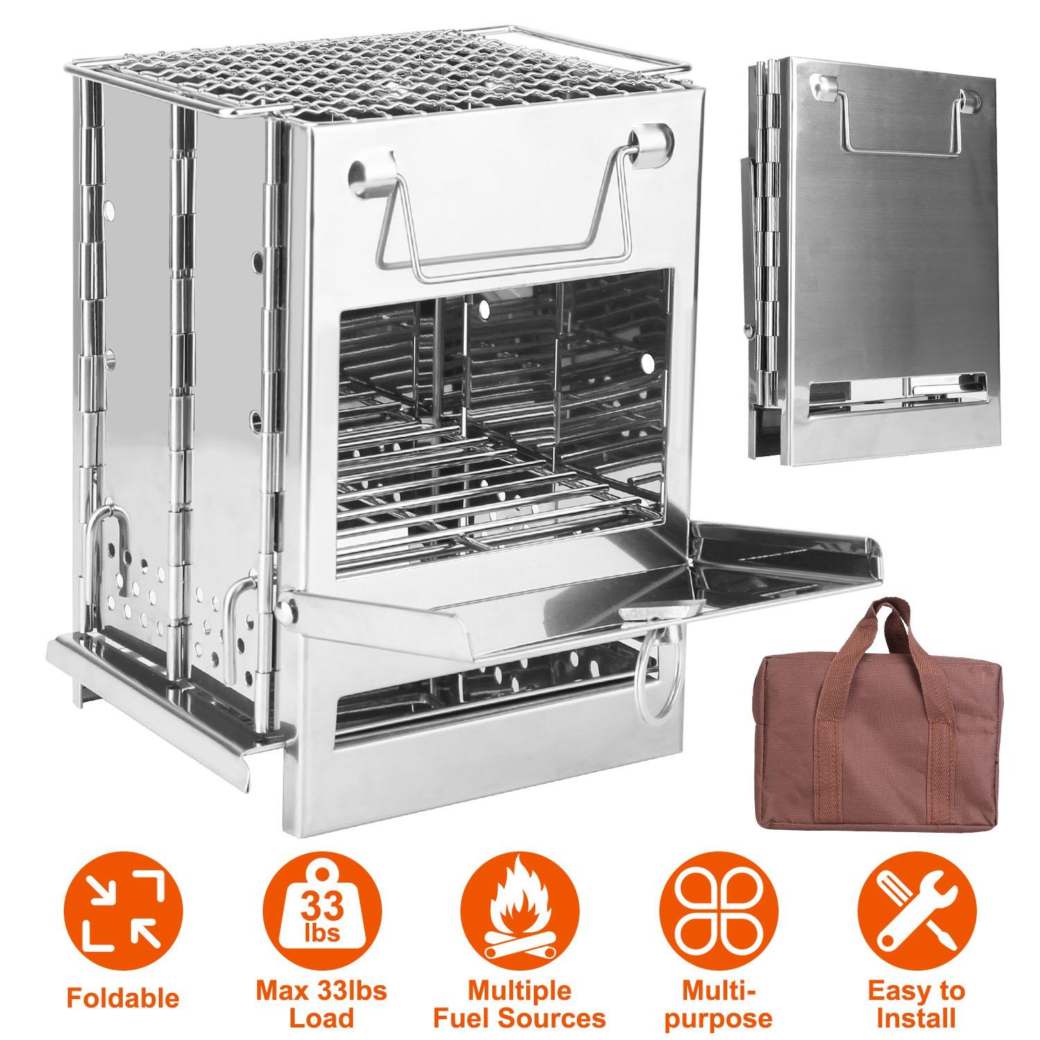 Portable Backpacking Stove for Camping Hiking Picnic BBQ Outdoor Cooker Folding Travel Charcoal Stove with Handle Carry Bag 2 Bolts thumbnail 2