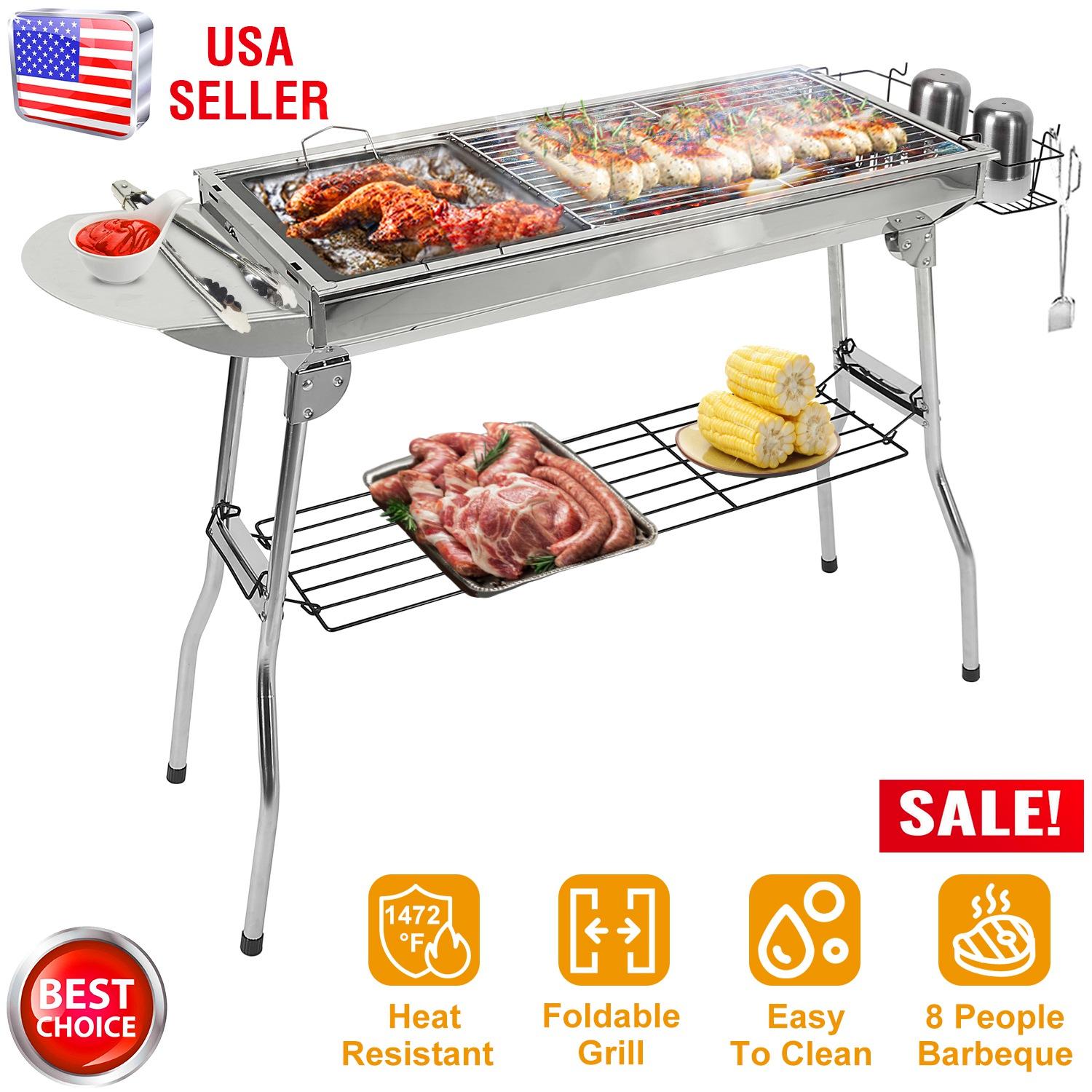 Foldable BBQ Grill Portable Charcoal Barbeque Grill Stainless Steel BBQ Grill For Picnic Camping Backyard Cooking thumbnail 3