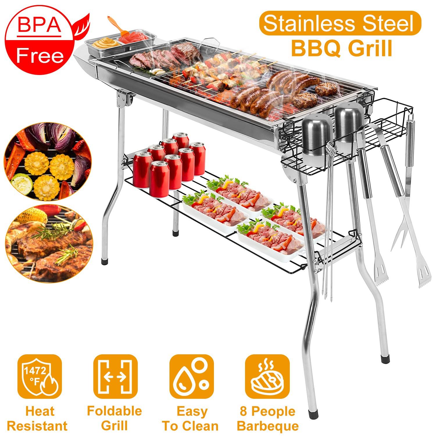 Foldable BBQ Grill Portable Charcoal Barbeque Grill Stainless Steel BBQ Grill For Picnic Camping Backyard Cooking thumbnail 4