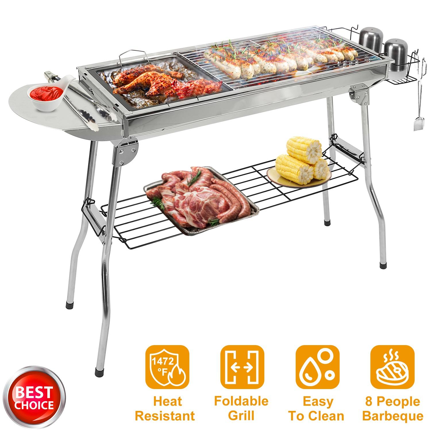 Foldable BBQ Grill Portable Charcoal Barbeque Grill Stainless Steel BBQ Grill For Picnic Camping Backyard Cooking thumbnail 2