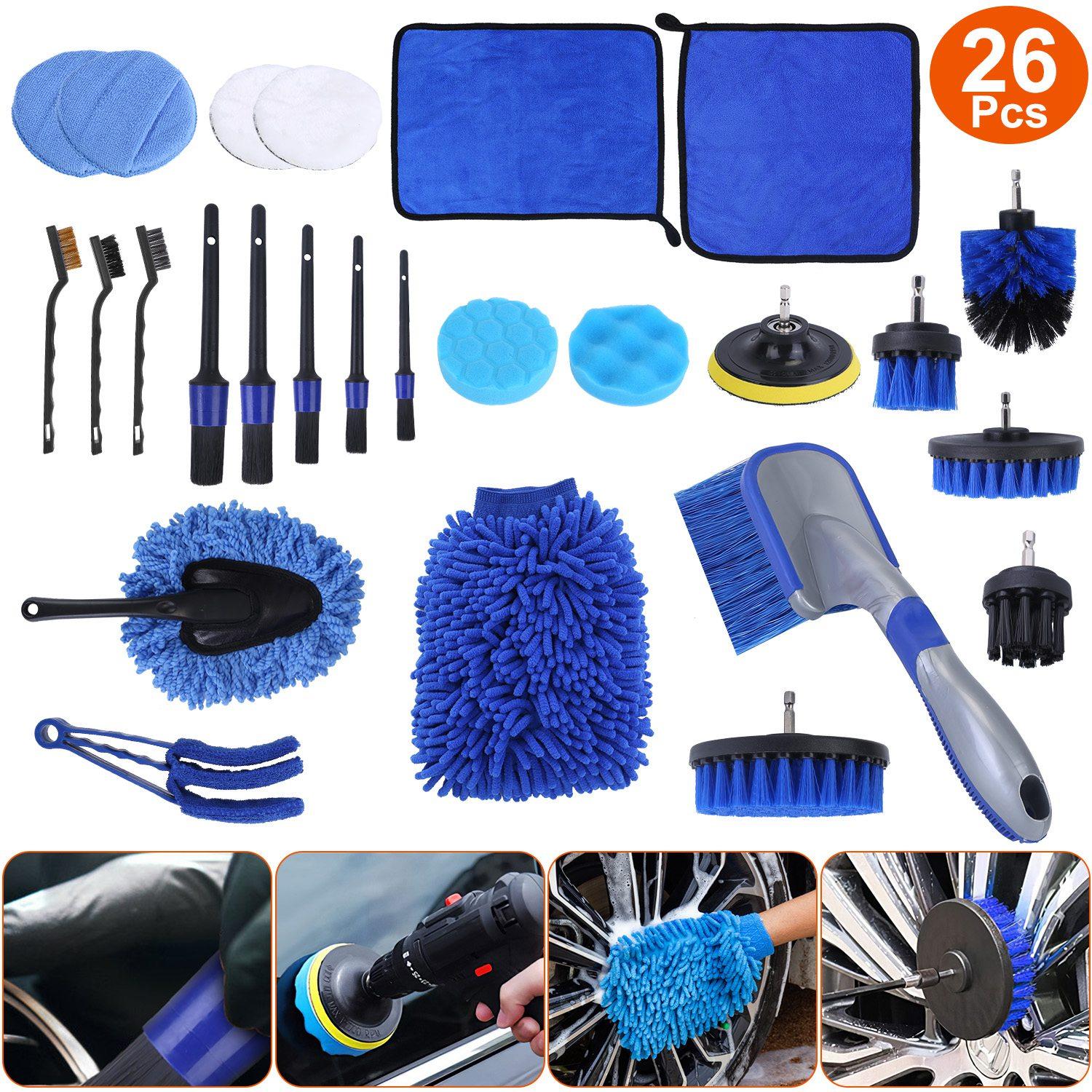 26Pcs Car Detailing Brush Kit Exterior Interior Car Cleaning Set Drill Brush Set Car Buffing Sponge Pads Kit for Cleaning Automobile Interior Exterior thumbnail 4