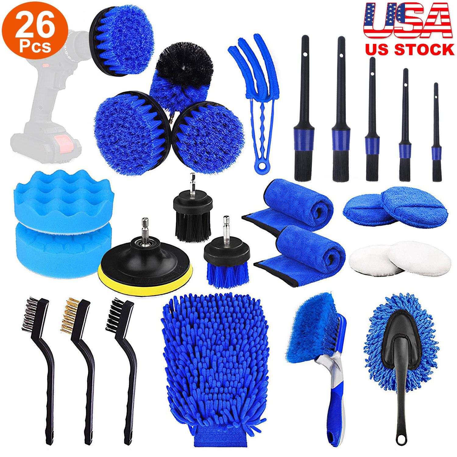 26Pcs Car Detailing Brush Kit Exterior Interior Car Cleaning Set Drill Brush Set Car Buffing Sponge Pads Kit for Cleaning Automobile Interior Exterior thumbnail 3