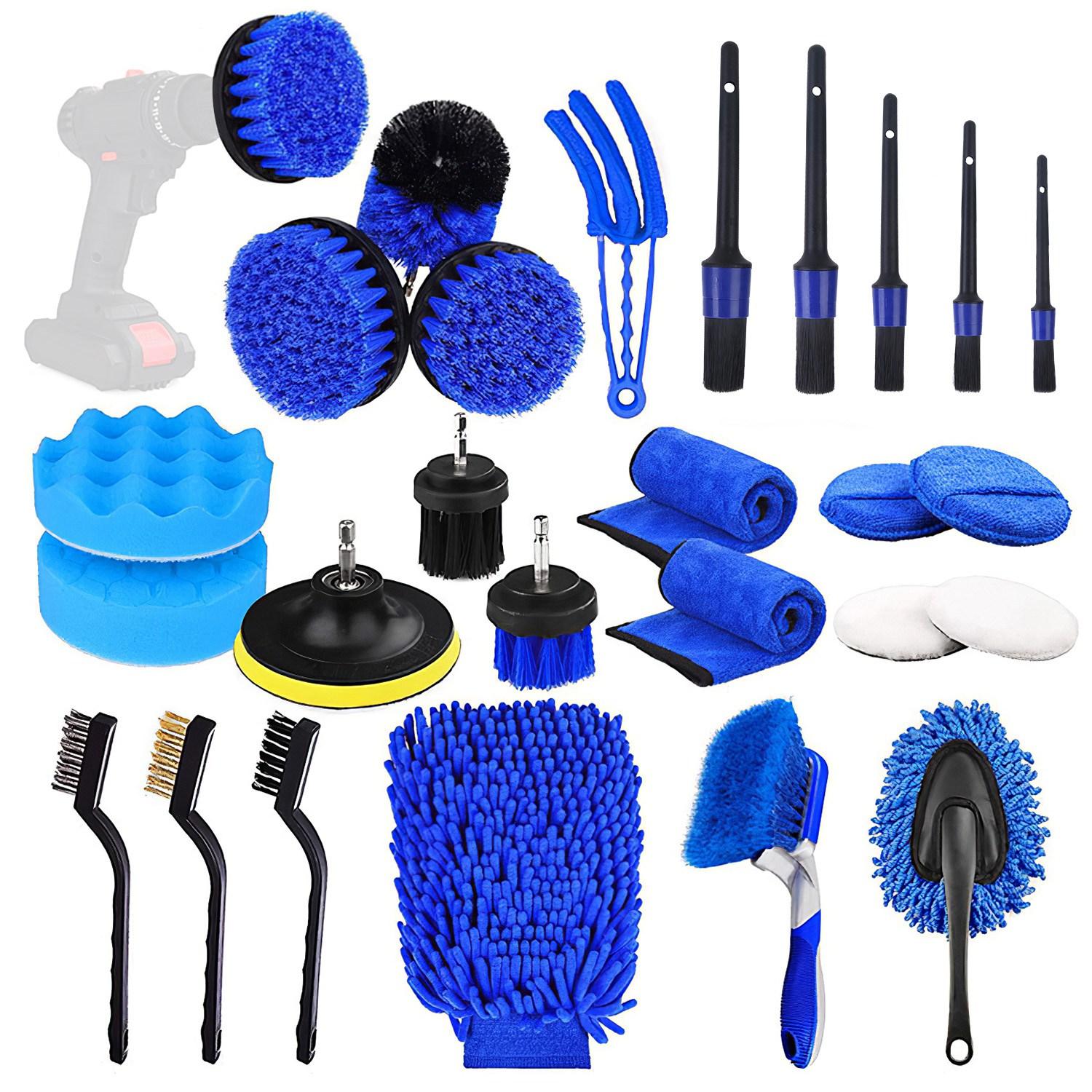 26Pcs Car Detailing Brush Kit Exterior Interior Car Cleaning Set Drill Brush Set Car Buffing Sponge Pads Kit for Cleaning Automobile Interior Exterior thumbnail 1