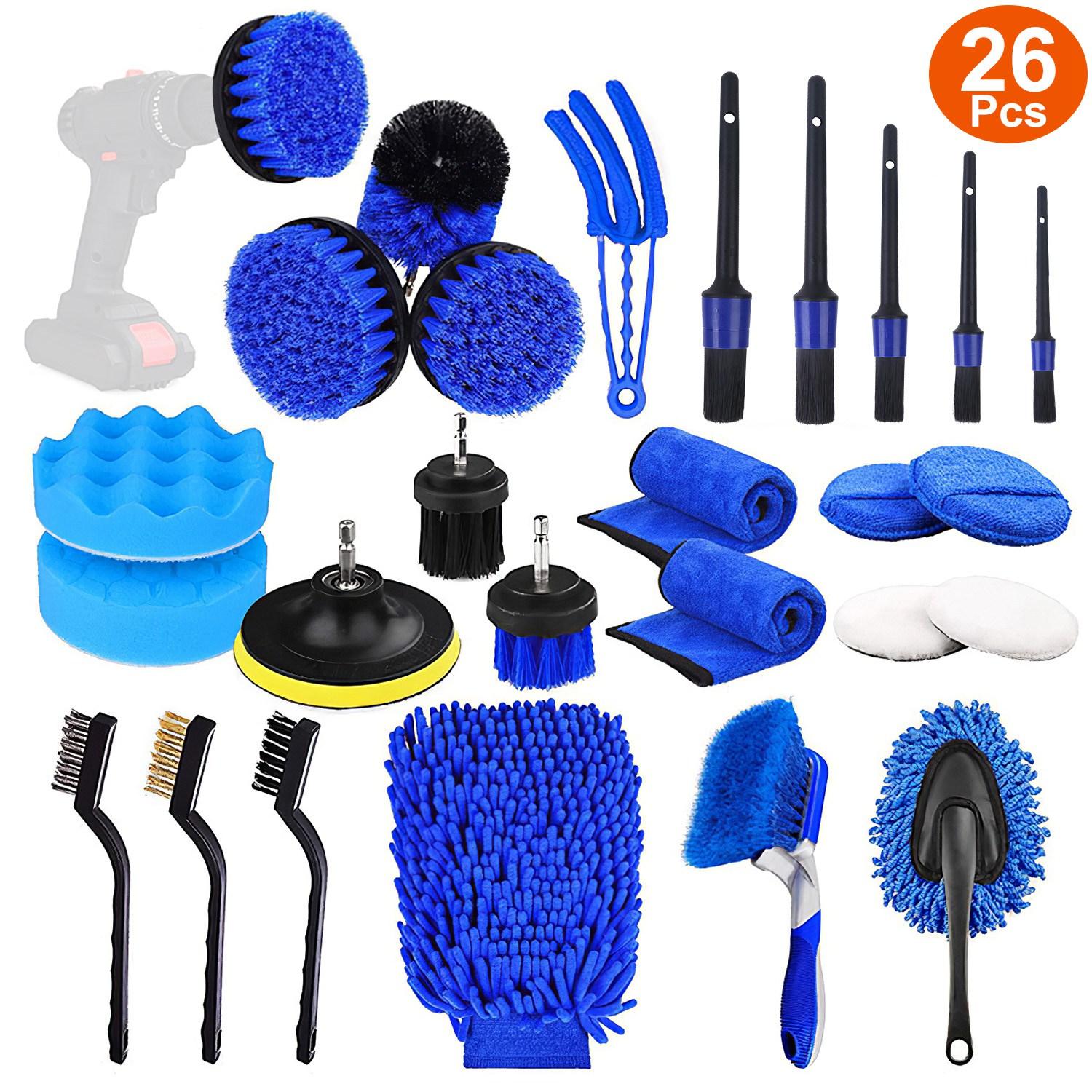 26Pcs Car Detailing Brush Kit Exterior Interior Car Cleaning Set Drill Brush Set Car Buffing Sponge Pads Kit for Cleaning Automobile Interior Exterior thumbnail 2