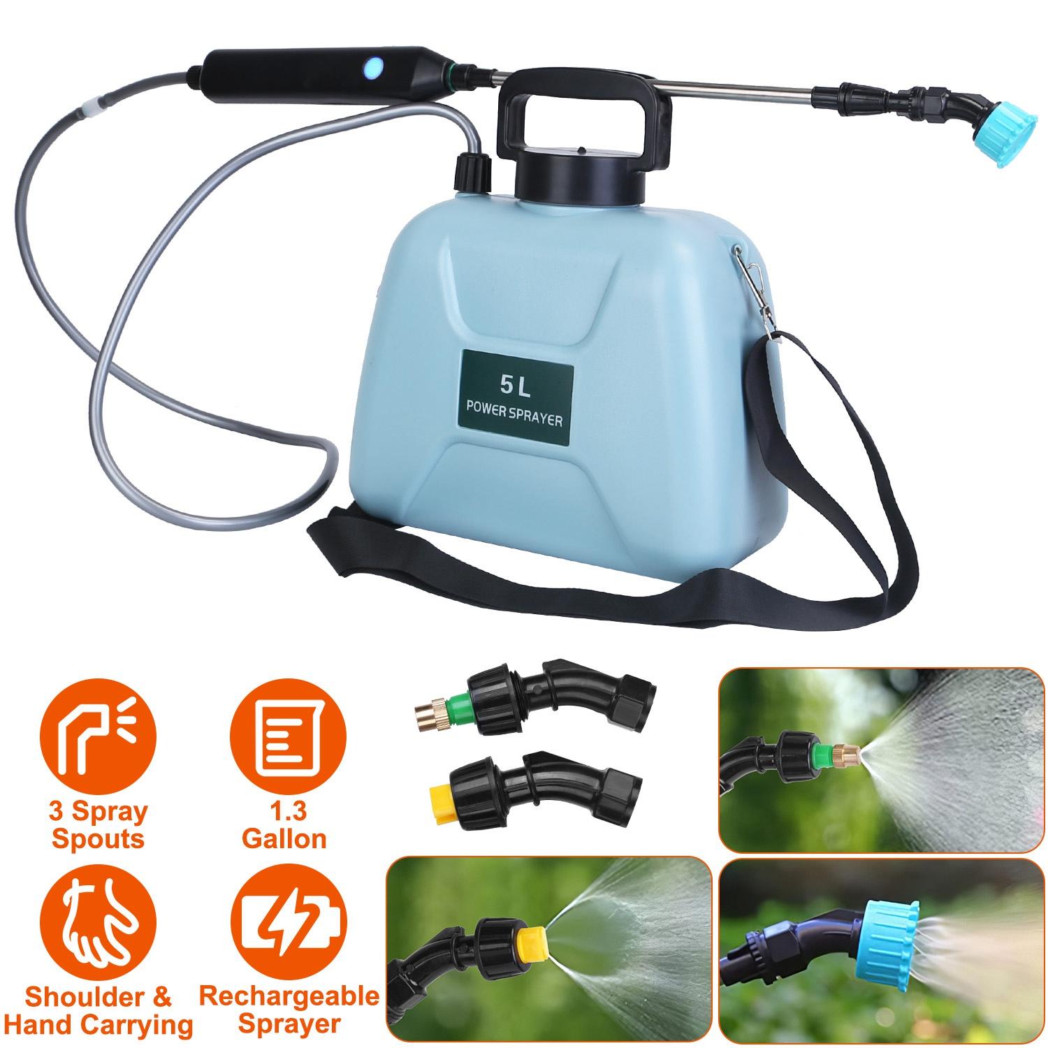 5L/1.3Gallon Electric Plant Sprayer Telescopic Rechargeable Garden Sprayer Automatic Handheld Sprayer with 3 Spray Spouts Shoulder Strap for Cleaning  thumbnail 2