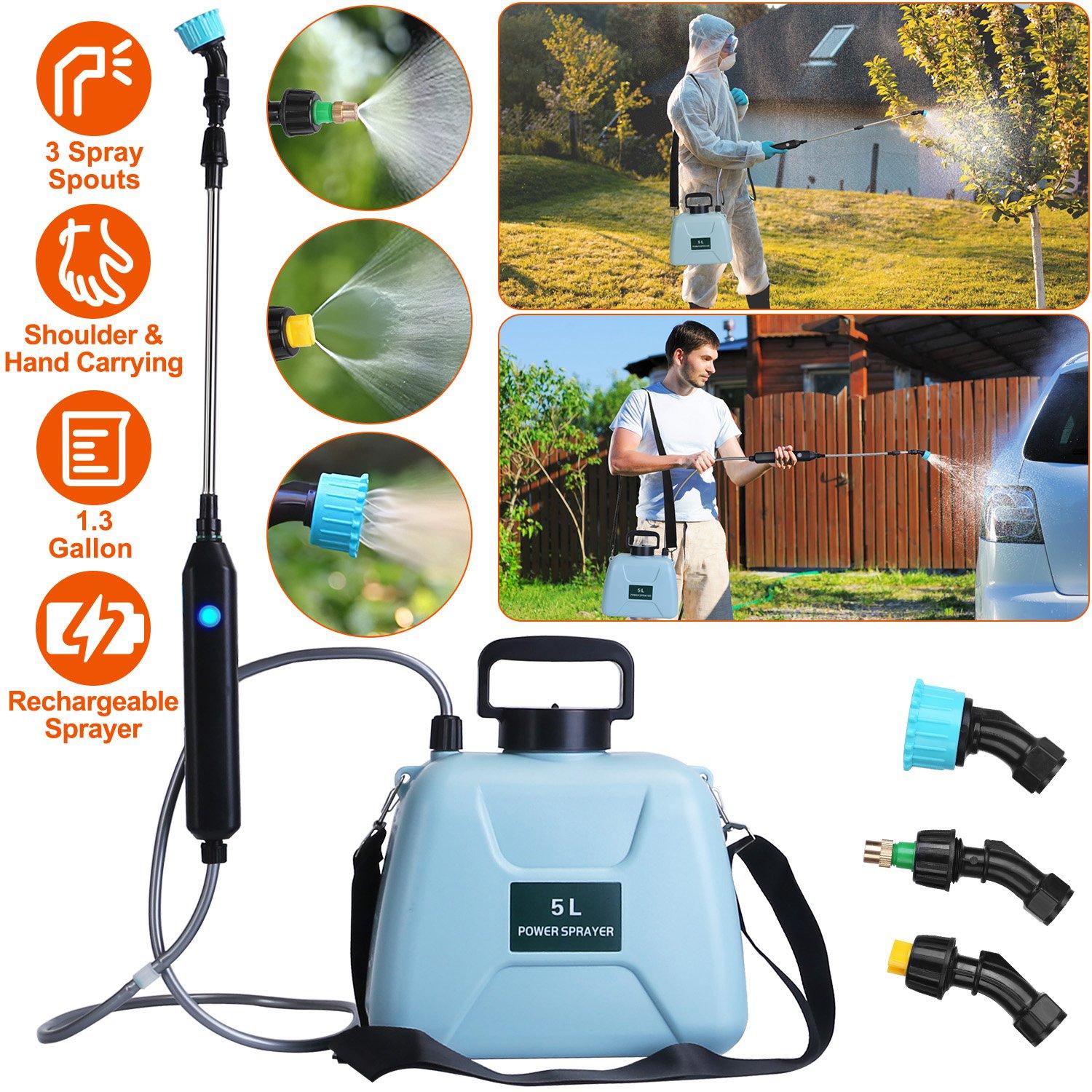 5L/1.3Gallon Electric Plant Sprayer Telescopic Rechargeable Garden Sprayer Automatic Handheld Sprayer with 3 Spray Spouts Shoulder Strap for Cleaning  thumbnail 4