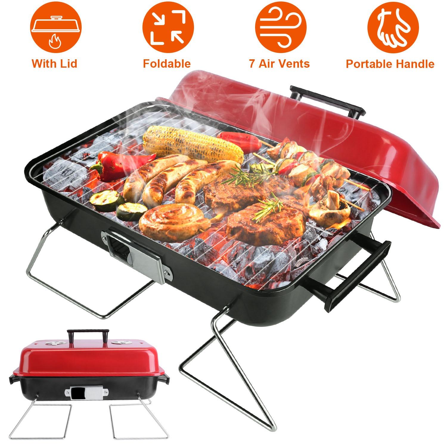 Portable Charcoal Grill Outdoor Tabletop Grill Small Barbecue Smoker Folding BBQ Grill with Lid for Backyard Camping Picnics Beach thumbnail 2