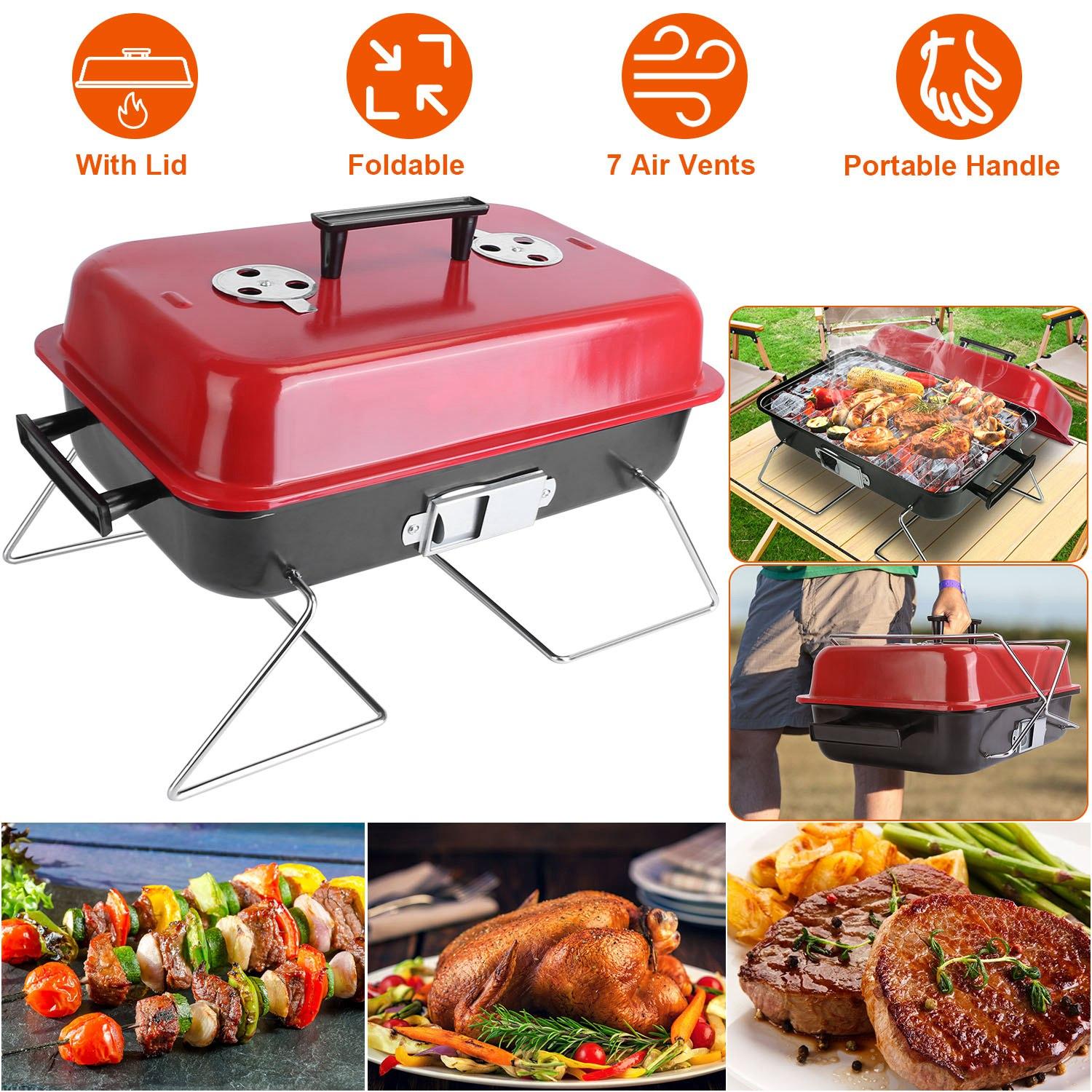 Portable Charcoal Grill Outdoor Tabletop Grill Small Barbecue Smoker Folding BBQ Grill with Lid for Backyard Camping Picnics Beach thumbnail 4