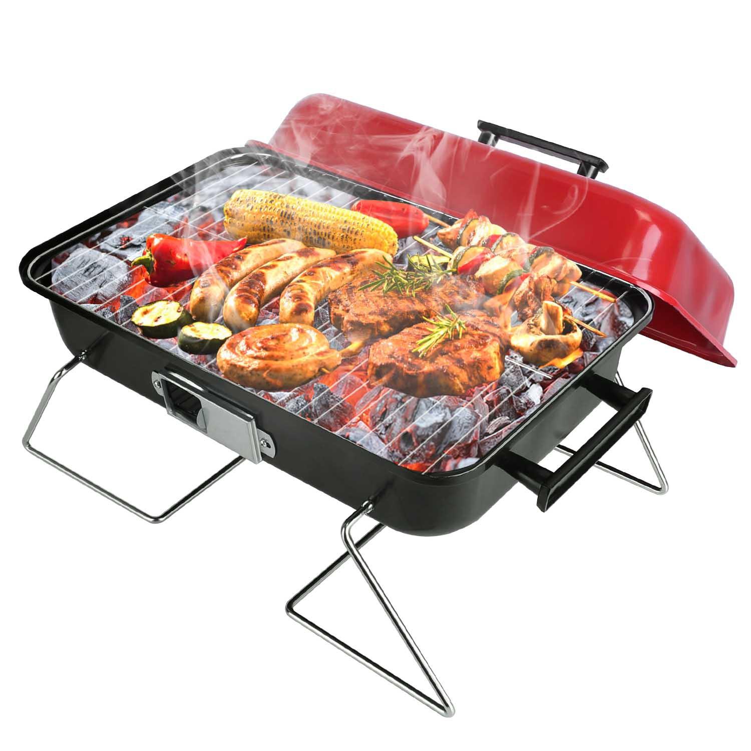 Portable Charcoal Grill Outdoor Tabletop Grill Small Barbecue Smoker Folding BBQ Grill with Lid for Backyard Camping Picnics Beach thumbnail 1