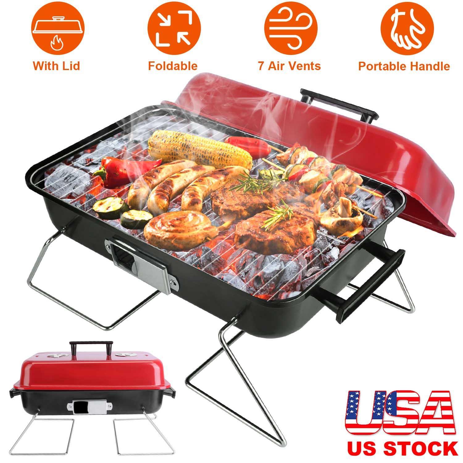 Portable Charcoal Grill Outdoor Tabletop Grill Small Barbecue Smoker Folding BBQ Grill with Lid for Backyard Camping Picnics Beach thumbnail 3