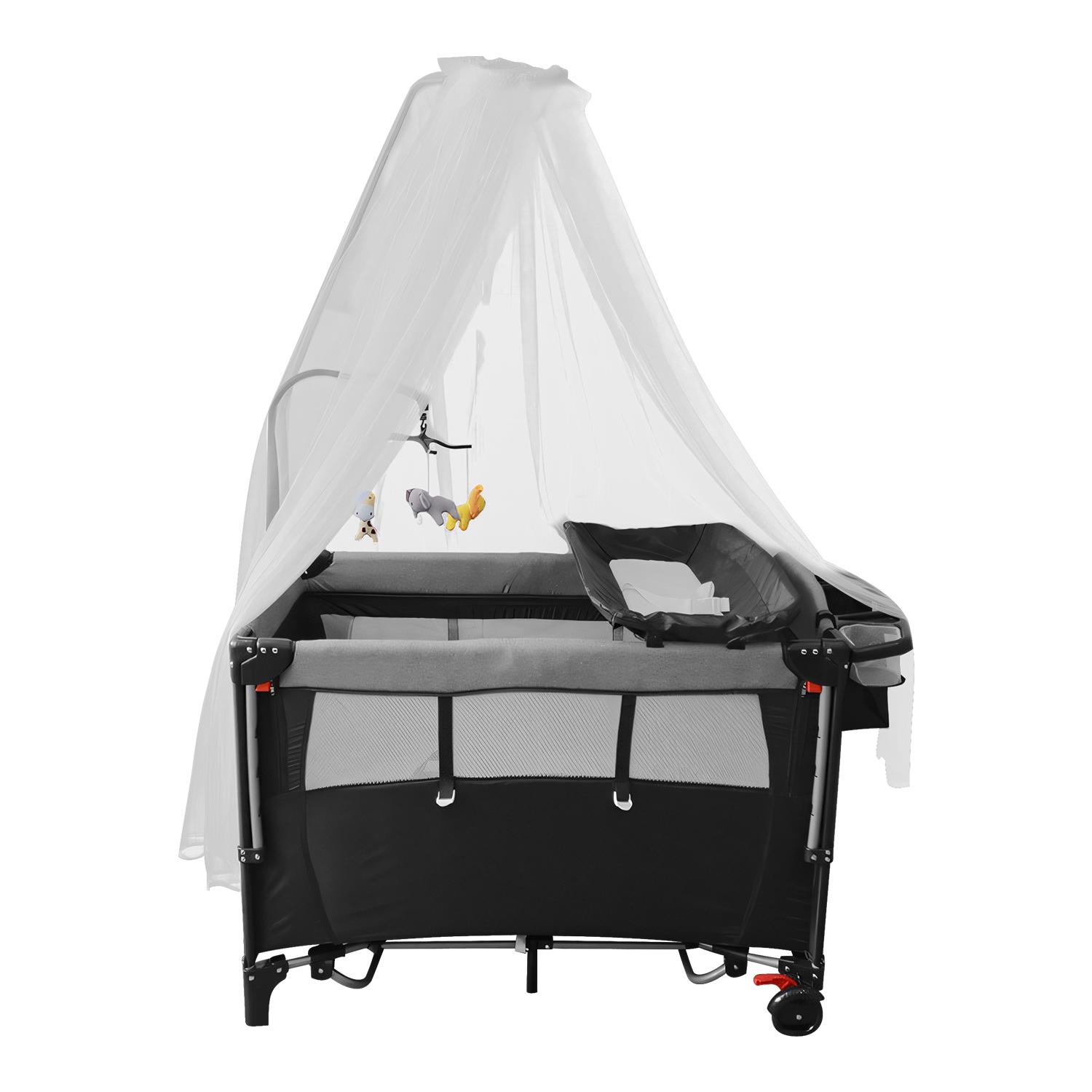 6 In 1 Foldable Baby Crib with Activity Center Diaper Changing Table Mosquito Net Mattress Music Box Toys Storage Tray Baby Bassinet Baby Sleeper thumbnail 1