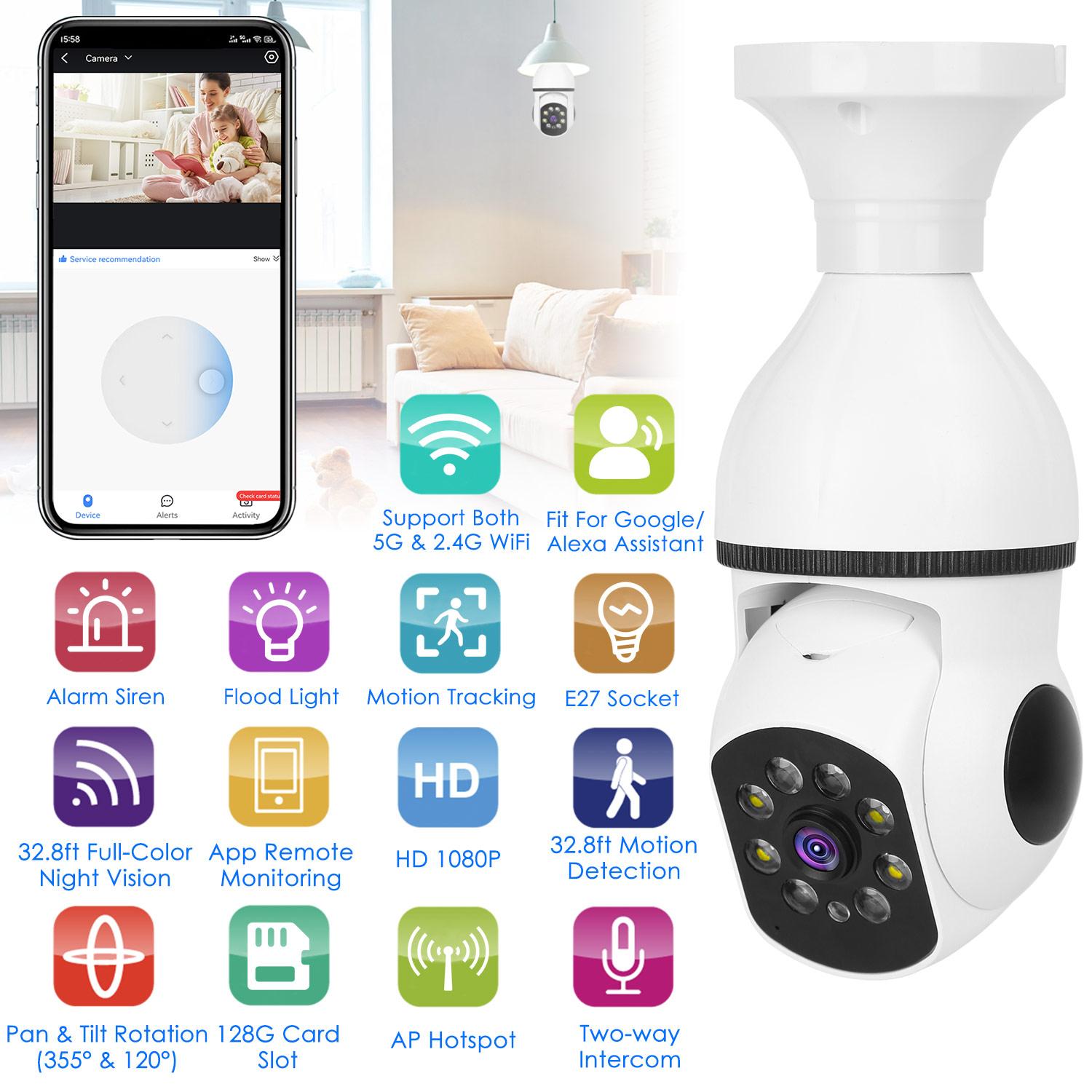 E27 WiFi Bulb Camera 1080P FHD WiFi IP Pan Tilt Security Surveillance Camera with Two-Way Audio Full Color Night Vision Flood Light Motion Tracking Si thumbnail 3
