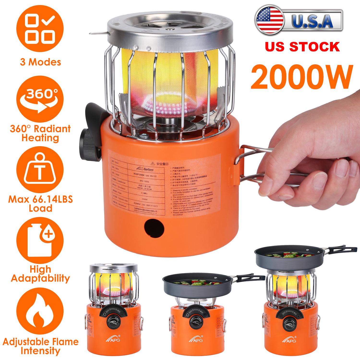 2000W 2 In 1 Camping Stove Tent Heater Outdoor Gas Stove Portable Backpacking Stove with 3 Modes 360° Radiant Heating for Camping Hiking Picnic BBQ thumbnail 4