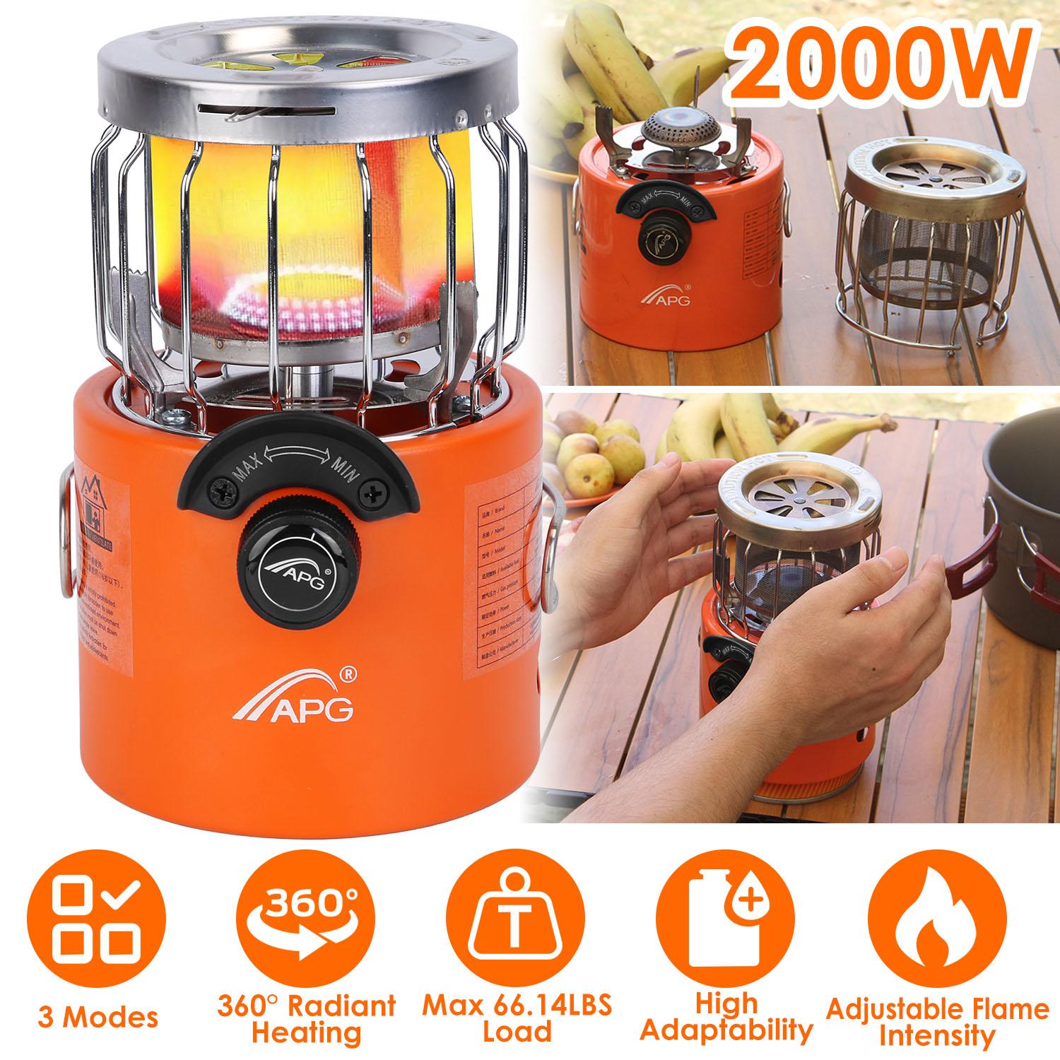 2000W 2 In 1 Camping Stove Tent Heater Outdoor Gas Stove Portable Backpacking Stove with 3 Modes 360° Radiant Heating for Camping Hiking Picnic BBQ thumbnail 3