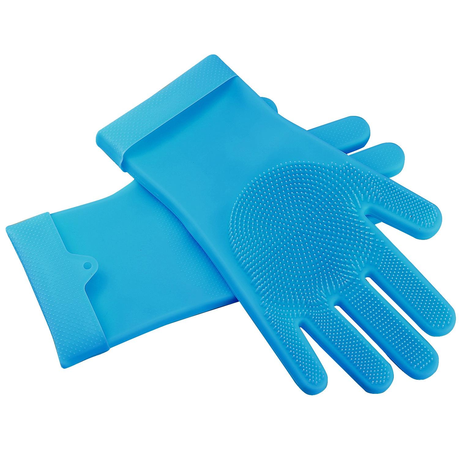 1 Pair Magic Silicone Brush Dishwashing Gloves Cleaning Sponge Pet Scrubber Heat Resistant Wash Gloves thumbnail 3