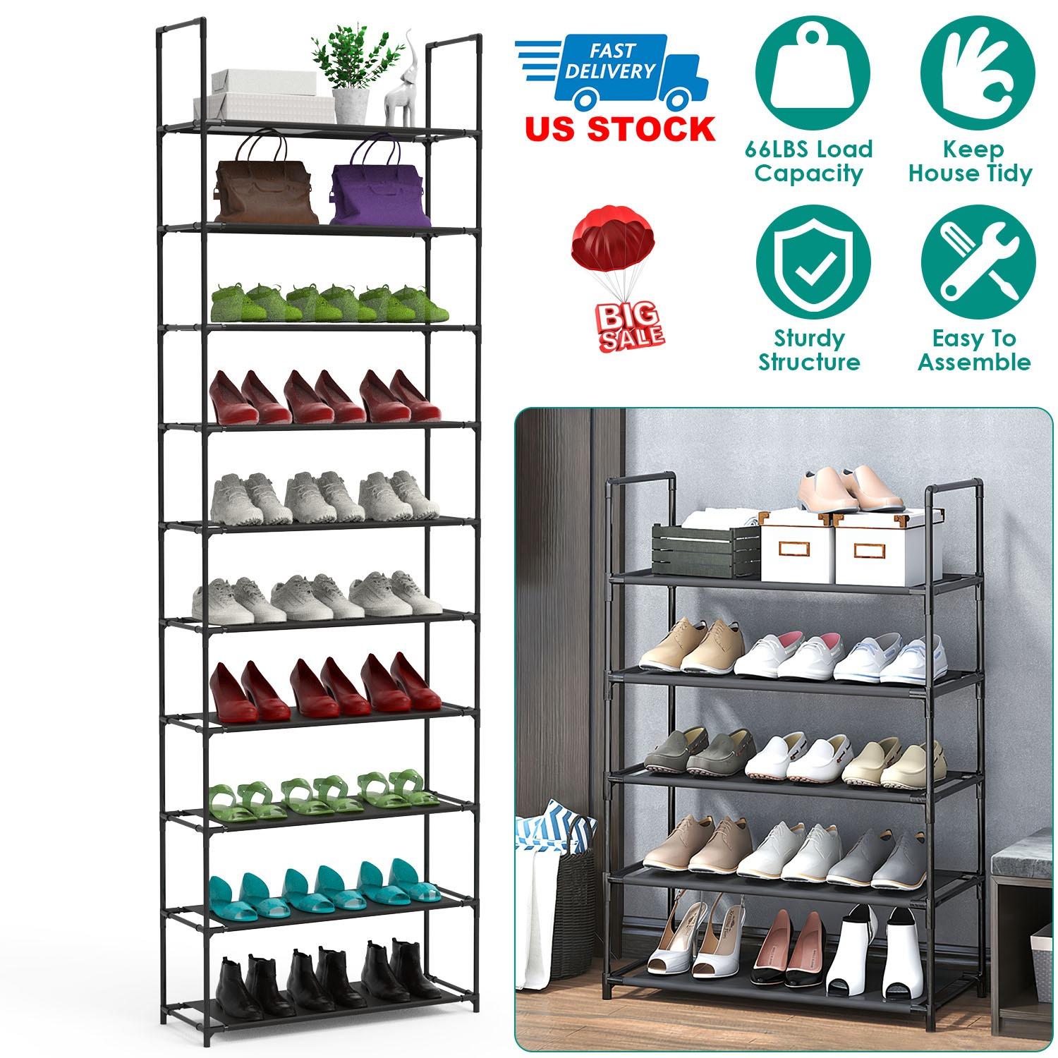 10 Tiers Shoe Rack Space-Saving 25-30Pairs Tall Shoe Shelf 23.03x10.82x72.83Inches Non-Woven Fabric Vertical Shoe Organizer For Hallway Entryway Close thumbnail 3