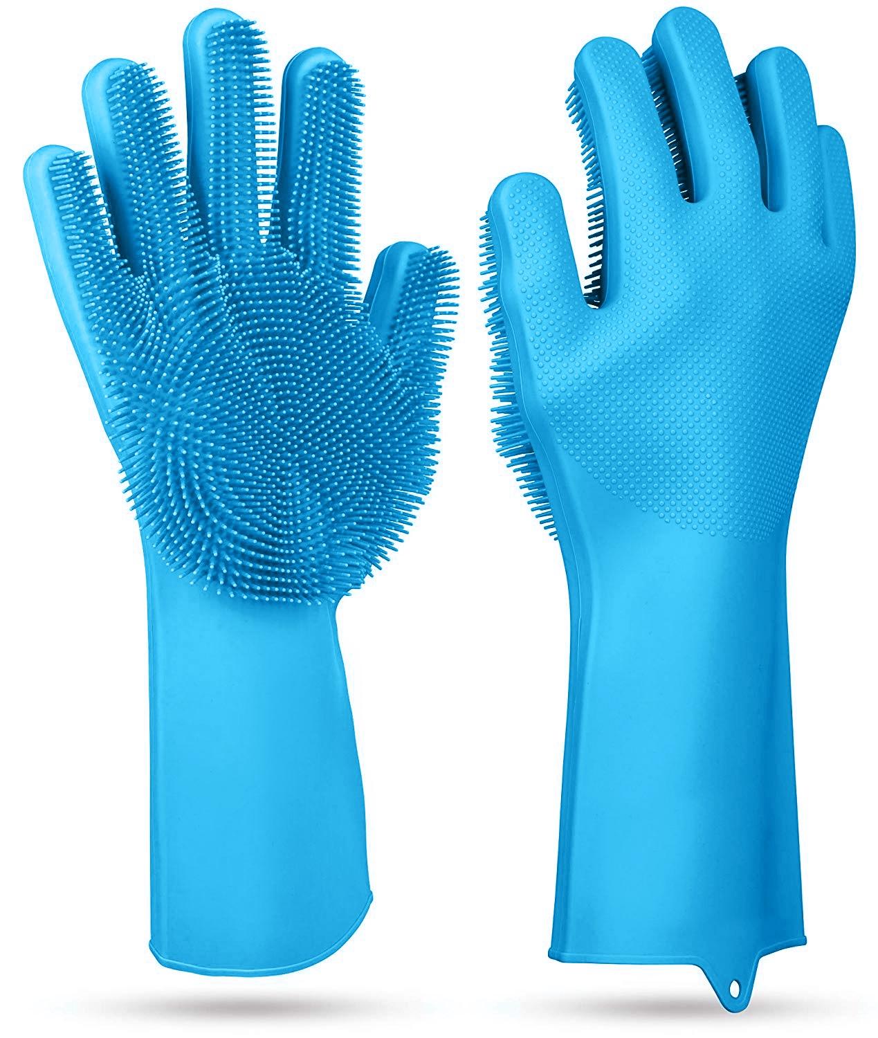 1 Pair Magic Silicone Brush Dishwashing Gloves Cleaning Sponge Pet Scrubber Heat Resistant Wash Gloves thumbnail 1