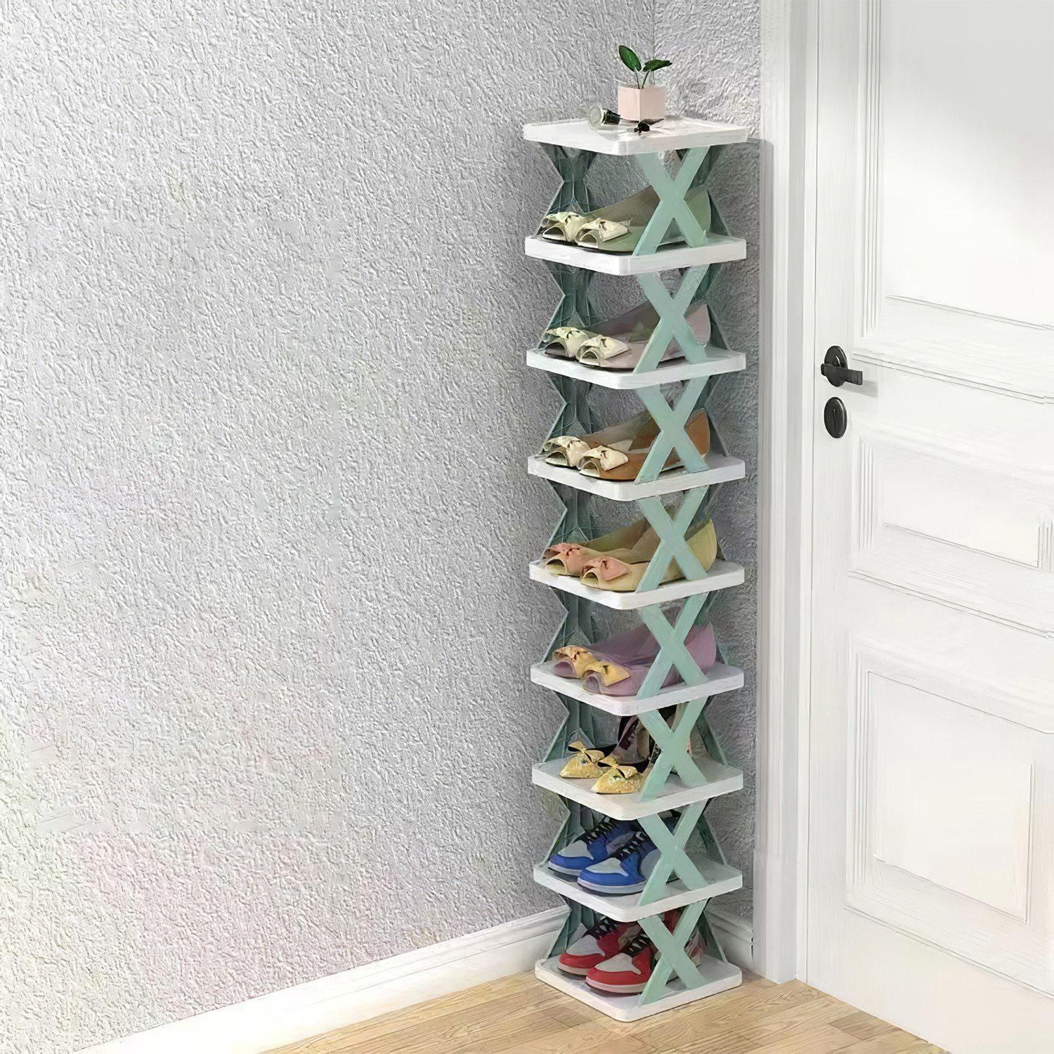 9Tier Narrow Entryway Shoe Rack Plastic Vertical Shoe Organizer Space Saving Free Standing Shoes Storage Shelf Closet Hallway thumbnail 2