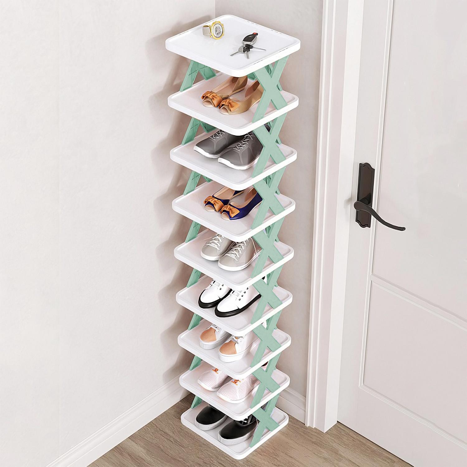 9Tier Narrow Entryway Shoe Rack Plastic Vertical Shoe Organizer Space Saving Free Standing Shoes Storage Shelf Closet Hallway thumbnail 3