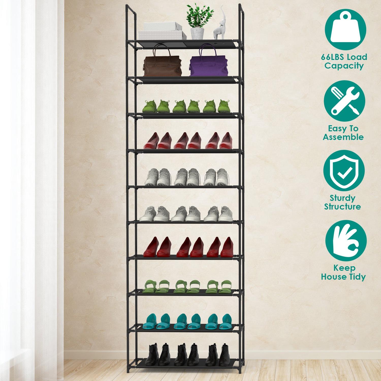 10 Tiers Shoe Rack Space-Saving 25-30Pairs Tall Shoe Shelf 23.03x10.82x72.83Inches Non-Woven Fabric Vertical Shoe Organizer For Hallway Entryway Close thumbnail 4