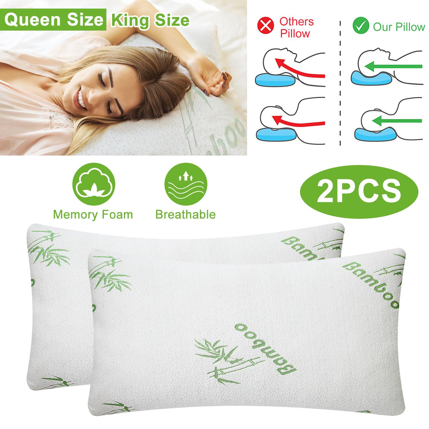 2Pcs Bamboo Memory Foam Pillow Hypoallergenic Bed Pillow For Head Neck Rest Sleeping Shredded Pillow Washable Cover Queen Size Pillow thumbnail 4