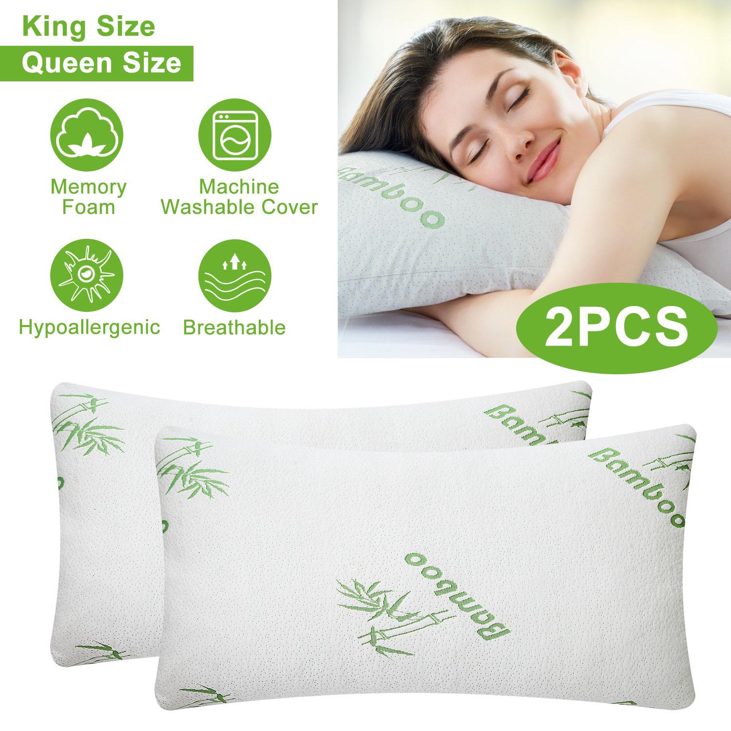 2Pcs Bamboo Memory Foam Pillow Hypoallergenic Bed Pillow For Head Neck Rest Sleeping Shredded Pillow Washable Cover Queen Size Pillow thumbnail 3