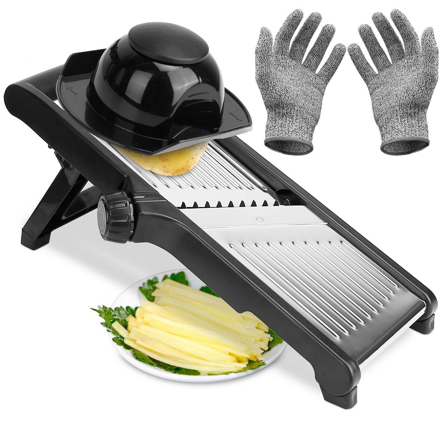 Mandoline Food Slicer Stainless Steel Food Cutter Vegetable Fruit Chopper Grater Peeler Kitchen Julienne Slicer with 5 Adjustable Blades Food Holder thumbnail 1