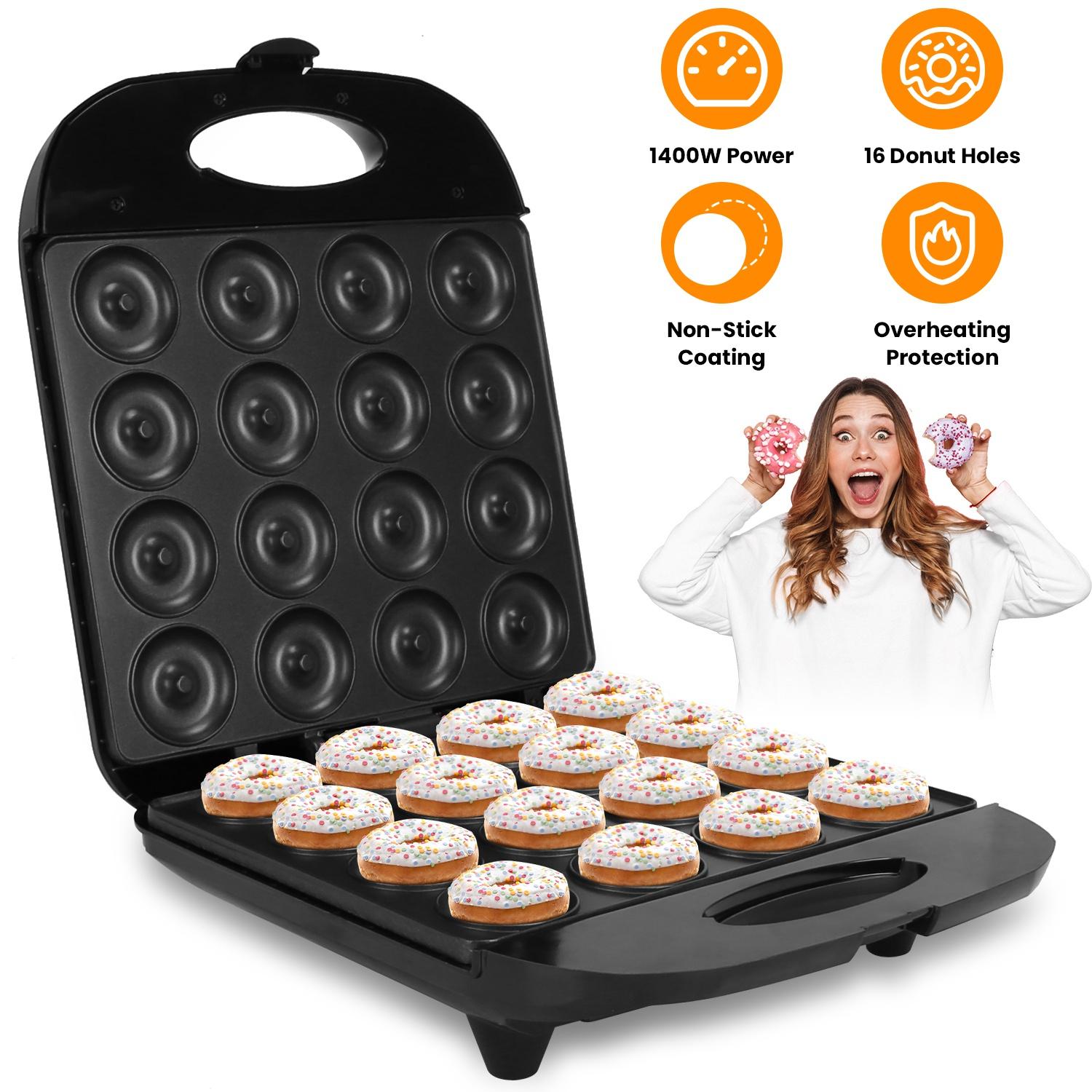 Mini Donut Maker Machine For Kids Snack Breakfast Desserts With 16 Doughnuts Holes Non Stick Coating Double-Side Heating Plates Overheating Protection thumbnail 2